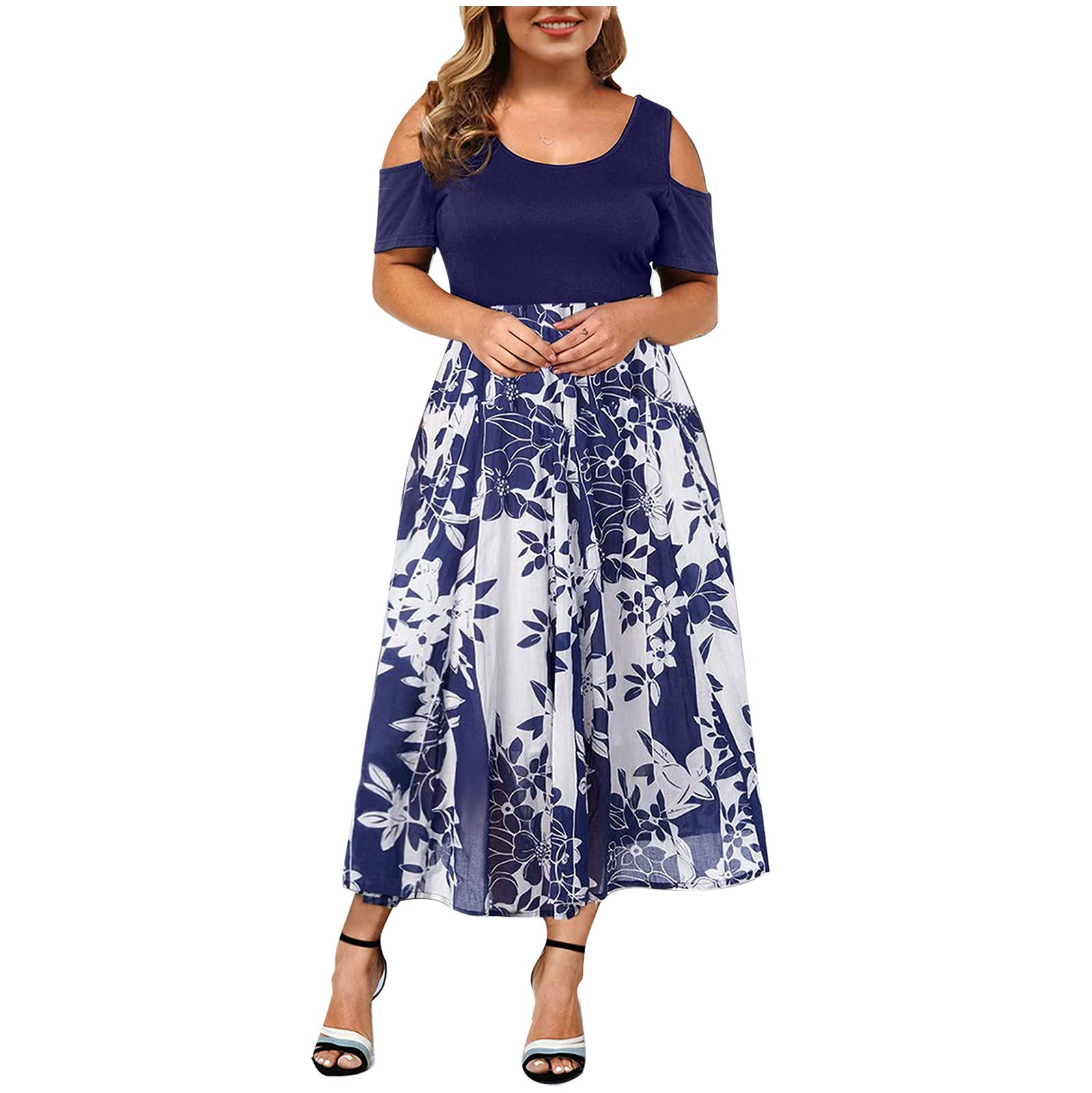 Plus Size Floral Boho Maxi Dress for Women - Wedding Guest, Party & Special Occasion Long Dress with Cold Shoulder & Short Sleeve Design - Perfect for Beach Weddings, Garden Parties & Summer Events