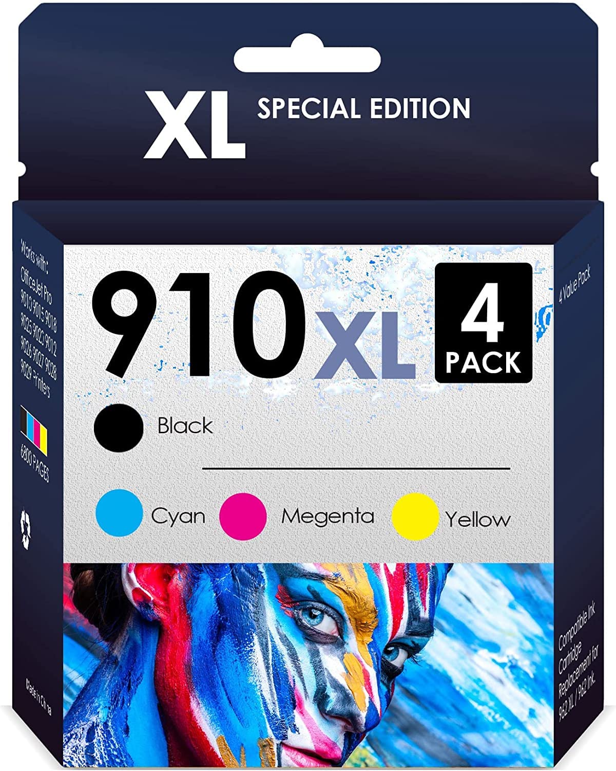 High Yield 910XL Compatible Ink Cartridges 4-Pack (Black, Cyan, Magenta, Yellow) - Works with HP OfficeJet Pro 8020 8022 8025 8025e 8028 8035 8035e 8015 Printers - Perfect for Home Office & Small Business Printing Needs
