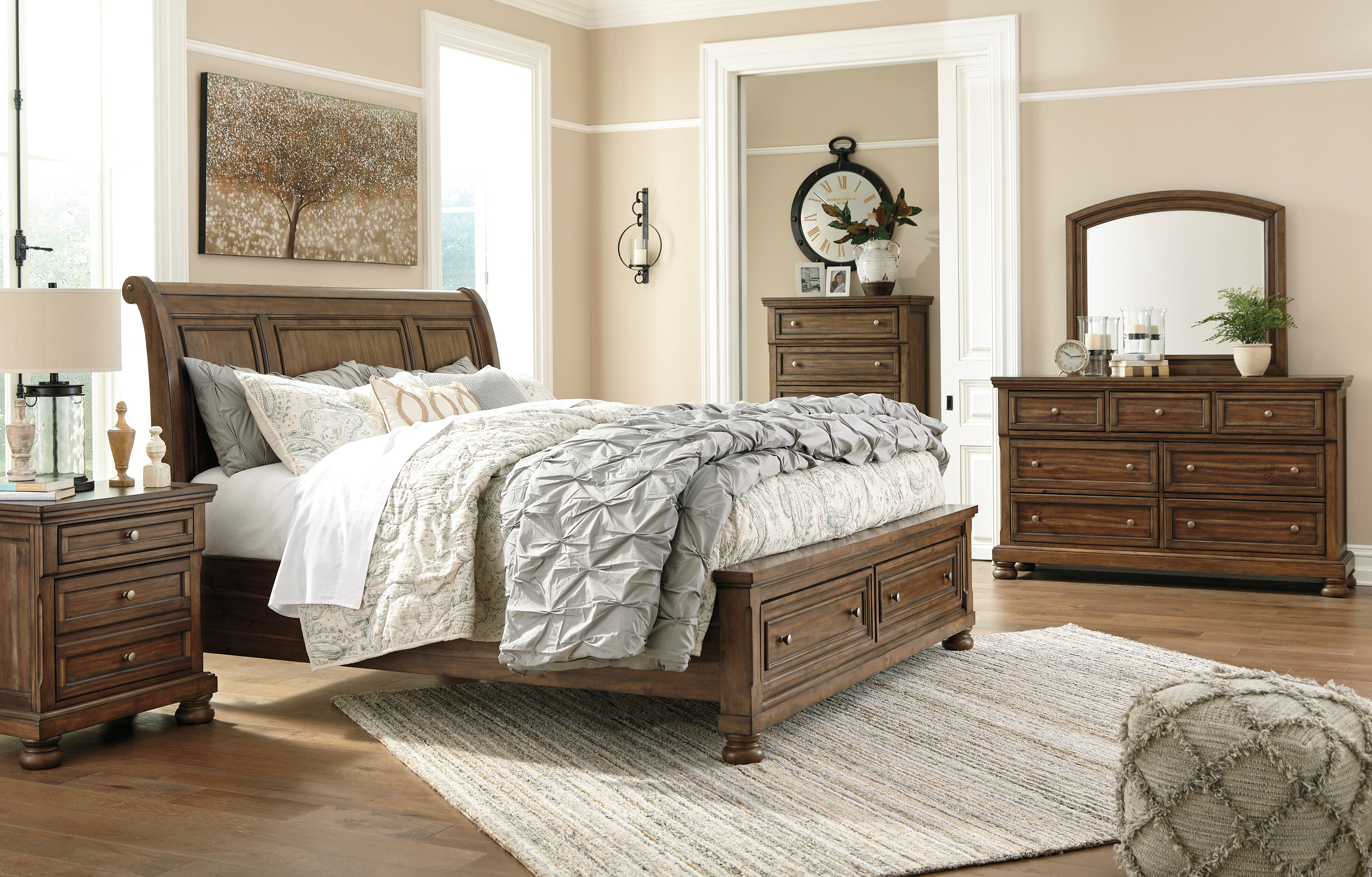 Flynn Sleigh Storage Bed - Queen Size Platform Bed with Underbed Storage, Modern Bedroom Furniture for Small Spaces - Perfect for Apartments, Dorms & Guest Rooms