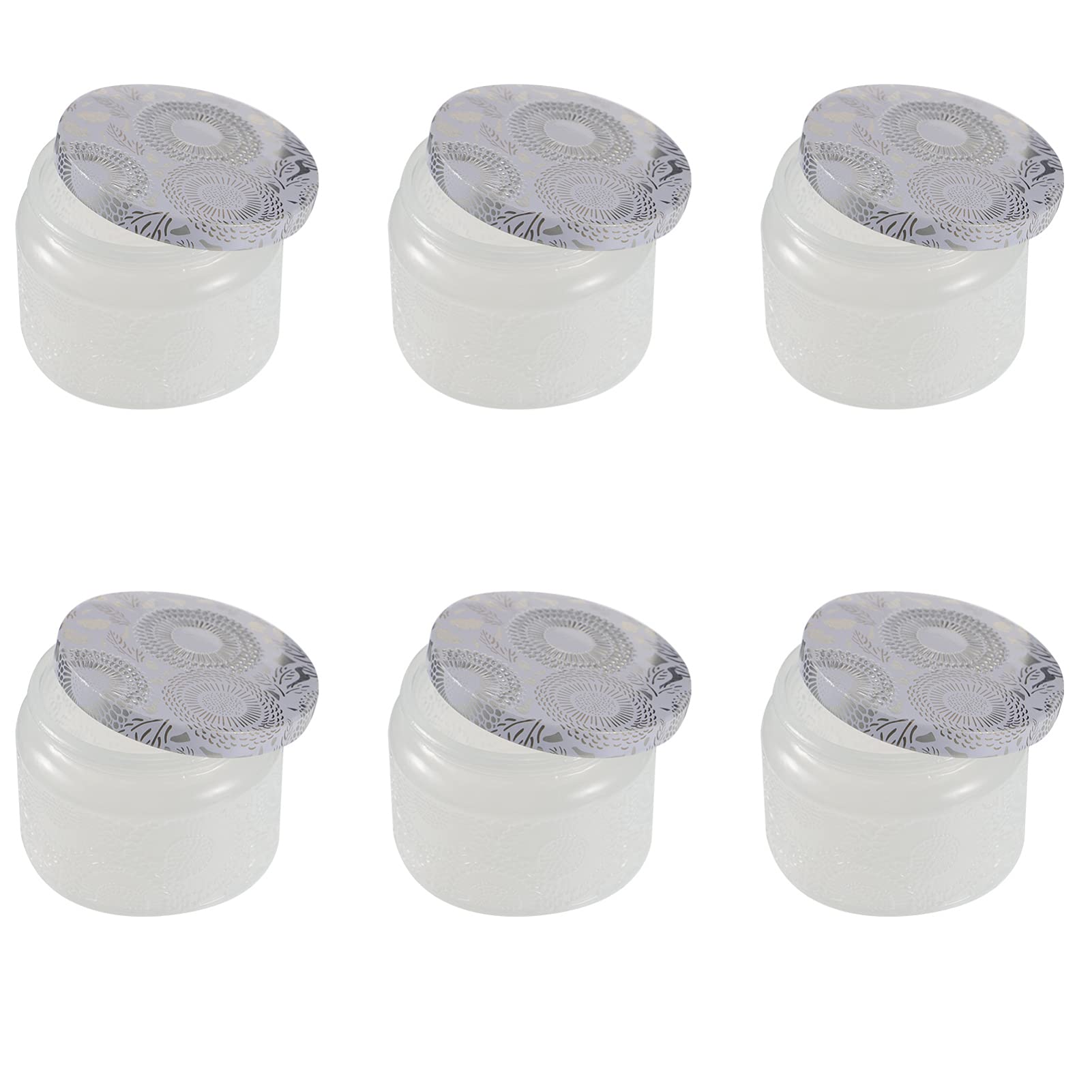 Healifty 6-Piece Glass Candle Jars with Lids - Embossed Empty Round Canning Containers for Candle Making, Powder Storage, Jam Preserves, Party Favors & Table Decor - Perfect for DIY Crafts, Wedding Centerpieces & Home Decor