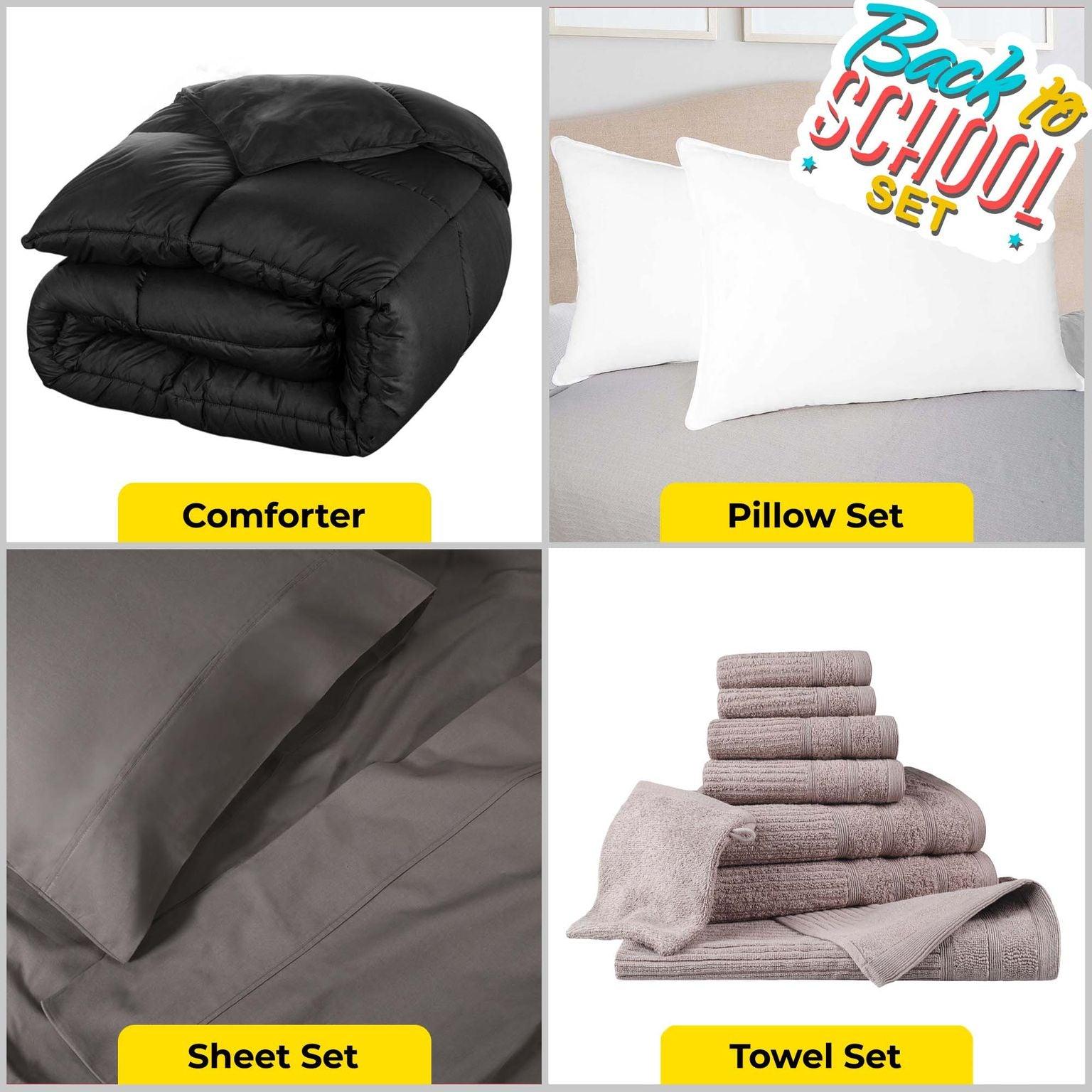 Back to School Essentials Kit - Complete Dorm Room Bundle for College Students | Twin & Twin XL Size Bedding Set in Black | Perfect for Dorm Move-In Day & Student Housing
