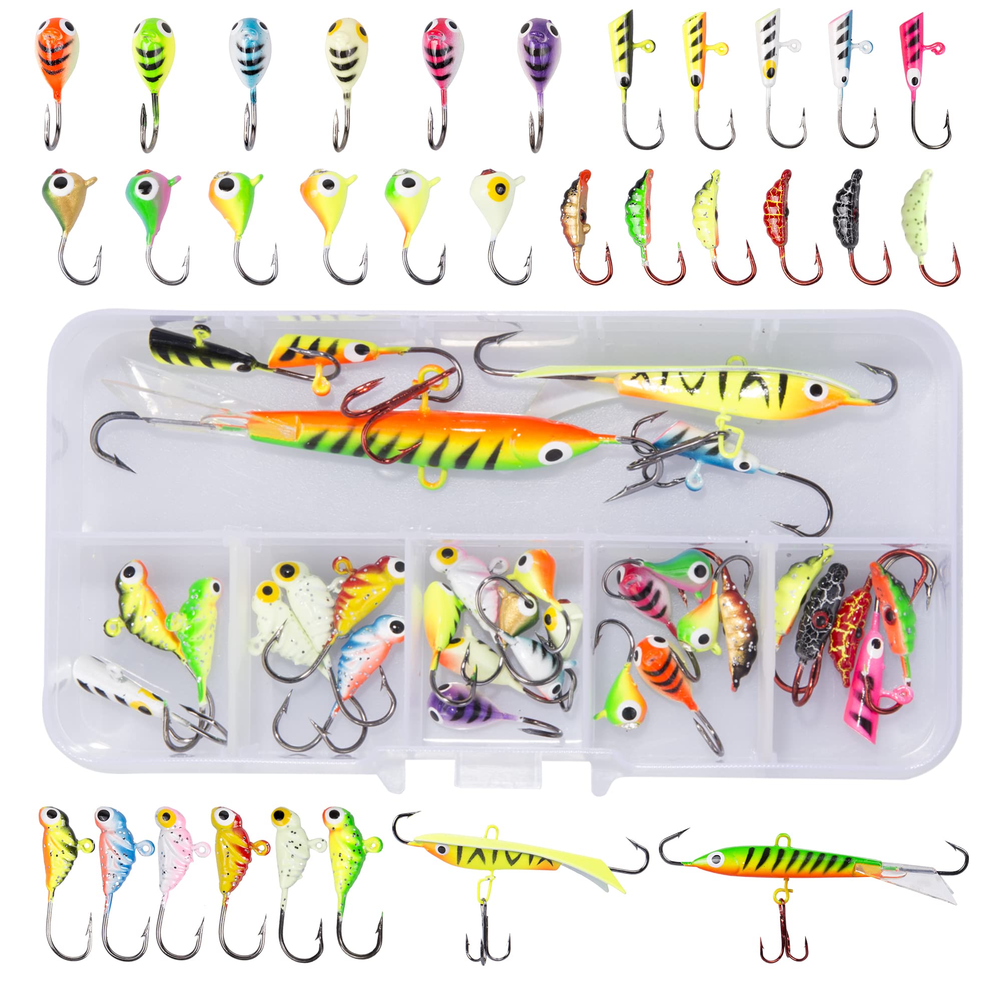Premium Ice Fishing Jigs & Lures Kit with Tackle Box - Crappie Jig Heads for Winter Ice Fishing (14/15/16/31pcs) - Perfect for Ice Angling, Crappie & Panfish Fishing in Frozen Lakes