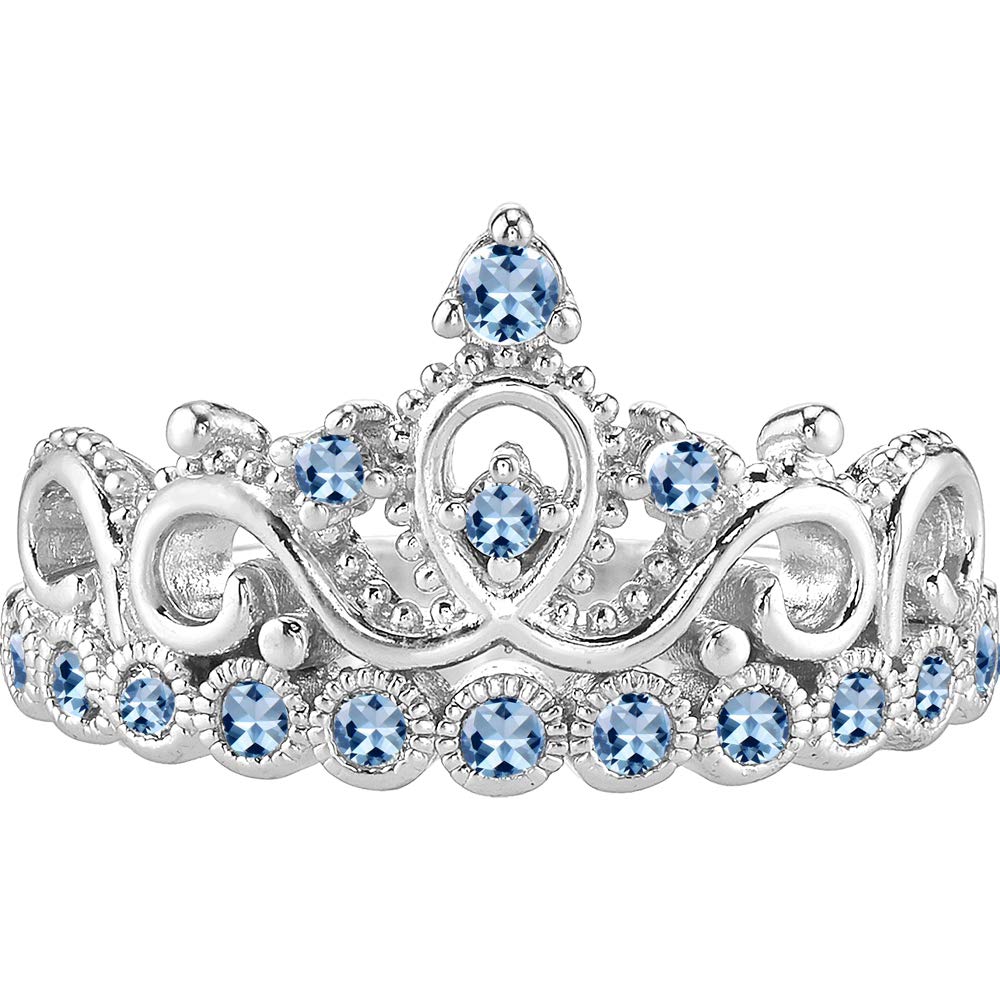 14K White Gold Blue Topaz Crown Ring for Women - Elegant Birthstone Jewelry Gift for Her - Perfect for Anniversaries, Engagements & Special Occasions