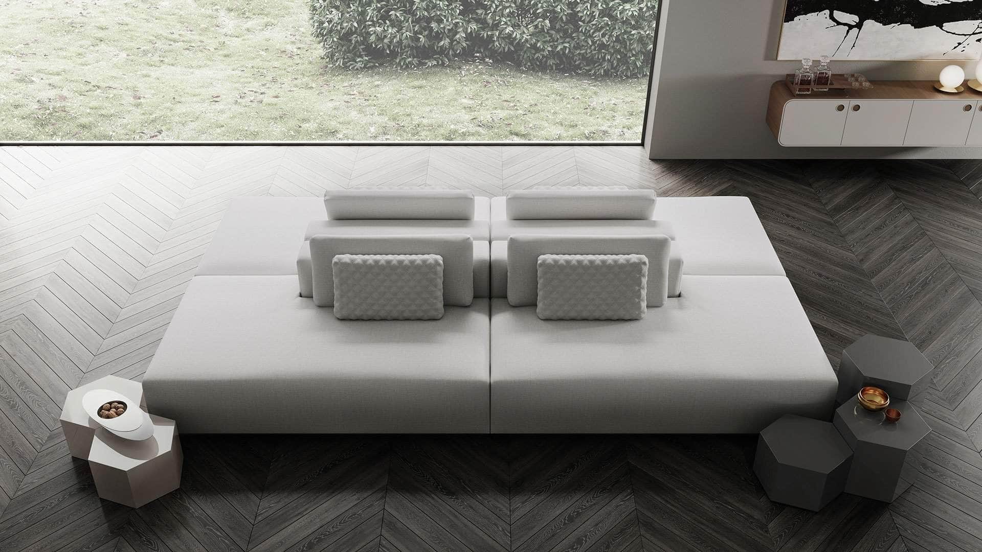 Spruce Modular Double Sofa with Large Armless Chairs - Modern Chalk Fabric Upholstery for Living Room, Lounge & Family Room Comfort
