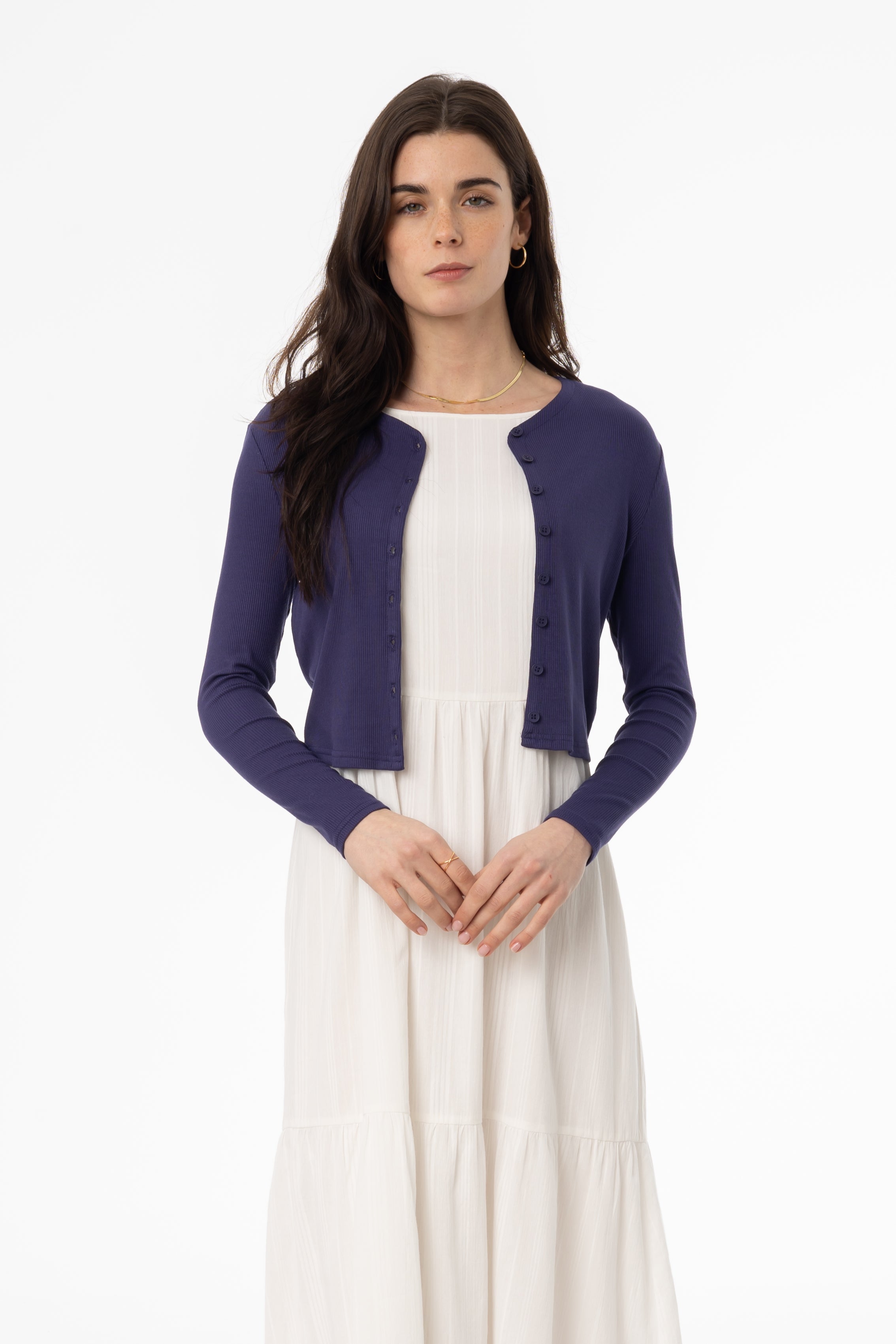 Navy Ribbed Cardigan for Women - Soft Knit Long Sleeve Open Front Sweater - Perfect for Fall & Winter Layering, Office Wear, and Casual Outfits