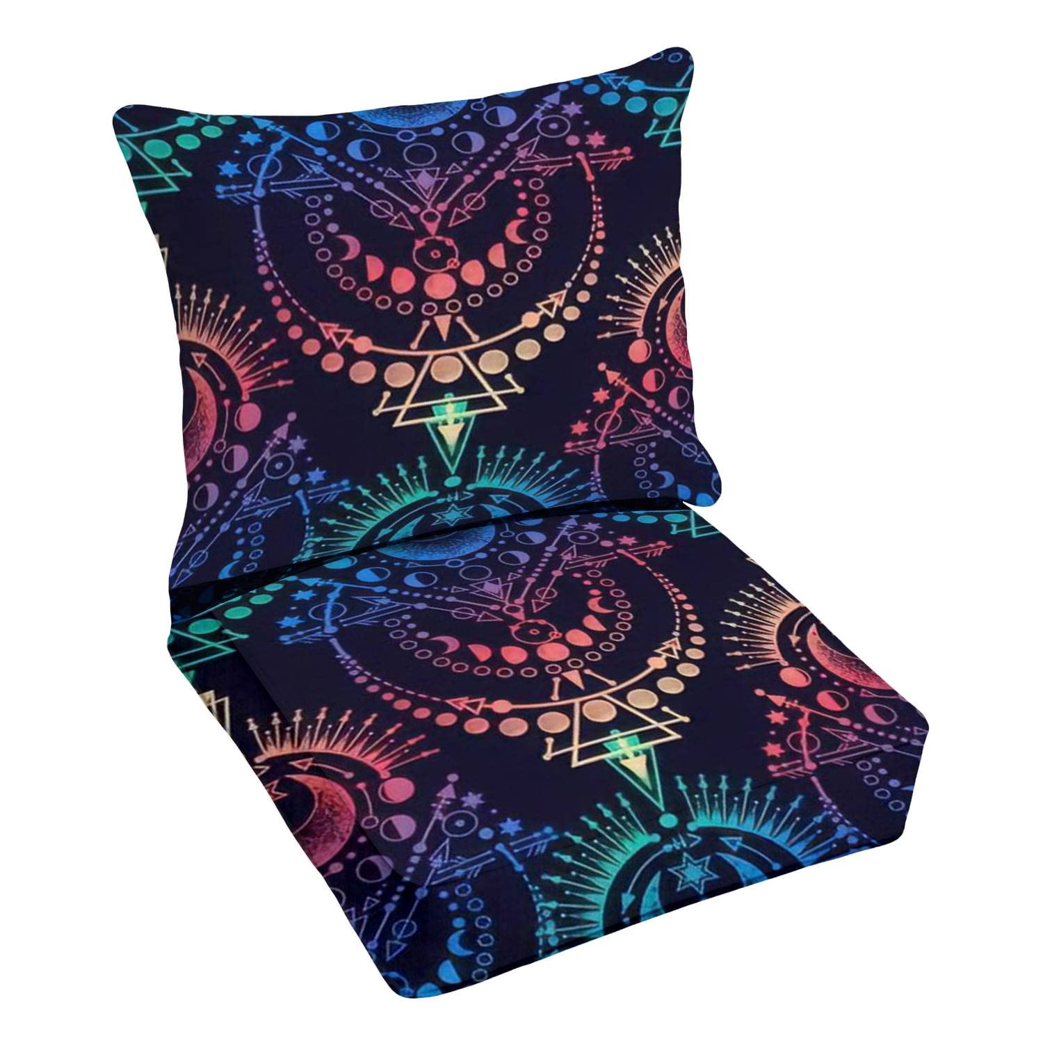 Premium Outdoor Deep Seating Cushion Set with Moon Phase Design - Replacement Cushions for Patio Lounge Chairs - Astrology & Spiritual Decor - Perfect for Backyard, Garden, and Poolside Relaxation