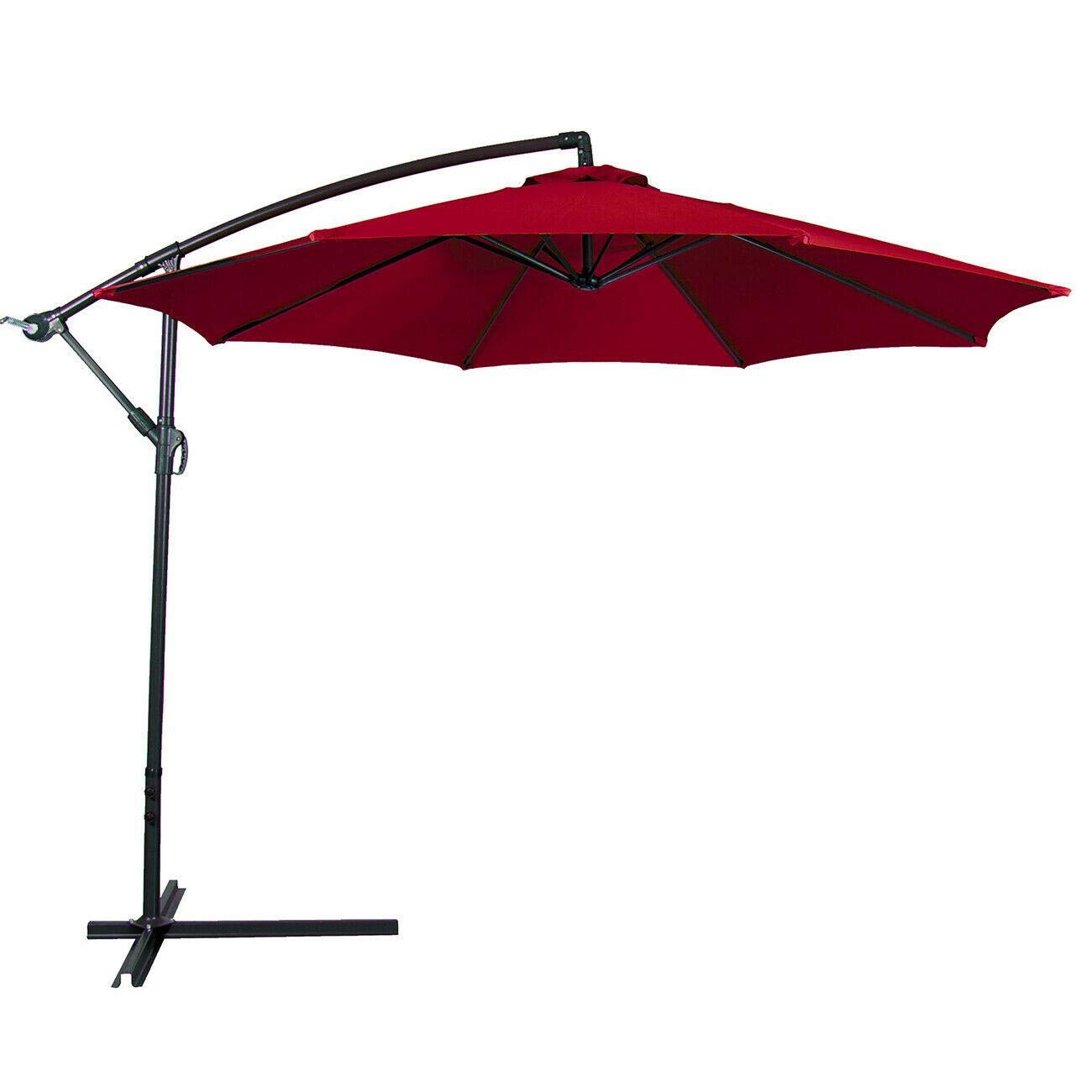 10FT Offset Hanging Patio Umbrella with Cross Base - Sun Shade for Outdoor Yard, Market, and Garden - Burgundy Waterproof Outdoor Umbrella for Patio, Poolside, and Backyard Relaxation