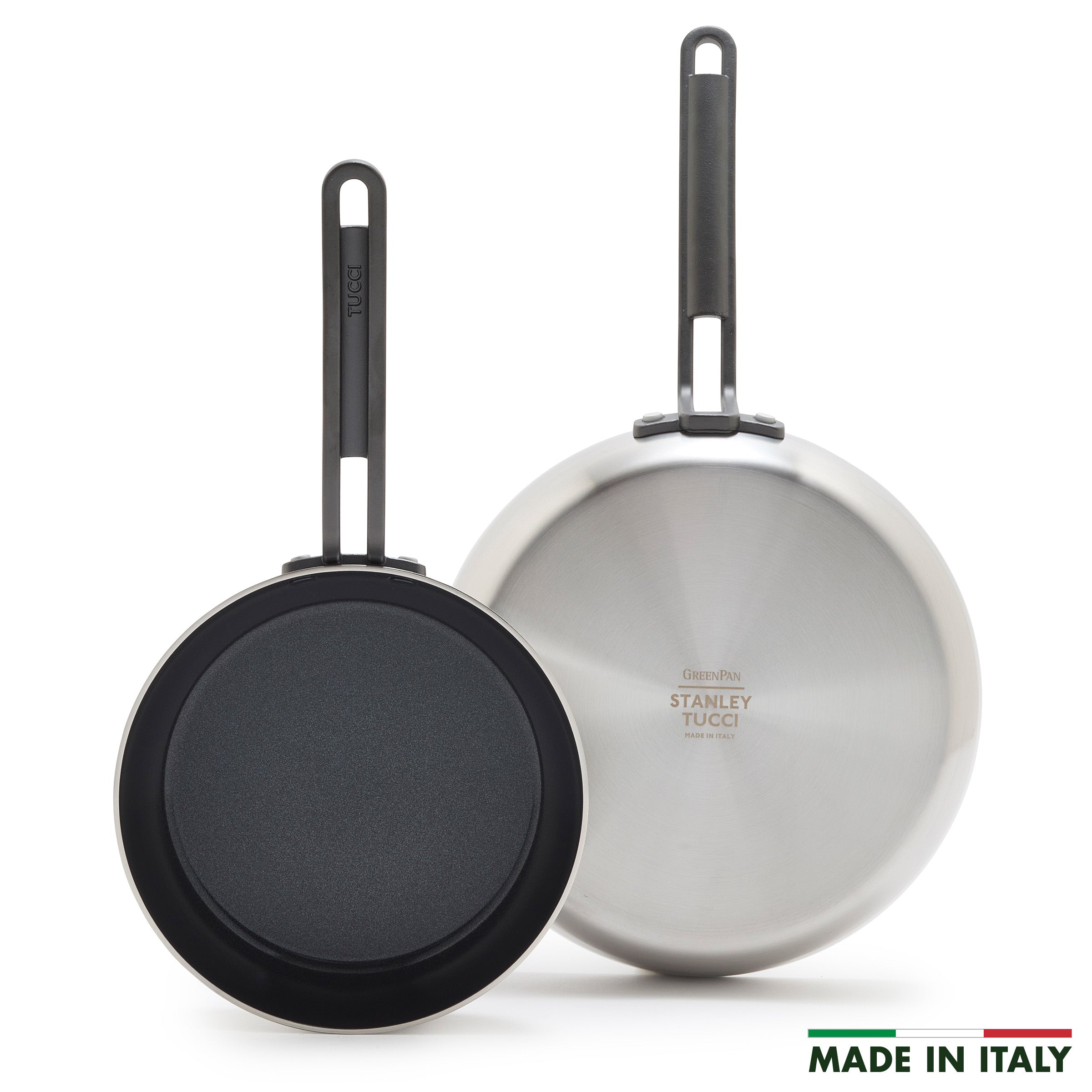 Stanley Tucci™ 8 & 10 Inch Stainless Steel Ceramic Nonstick Fry Pan Set with Black Handles - Perfect for Sautéing, Frying & Everyday Cooking
