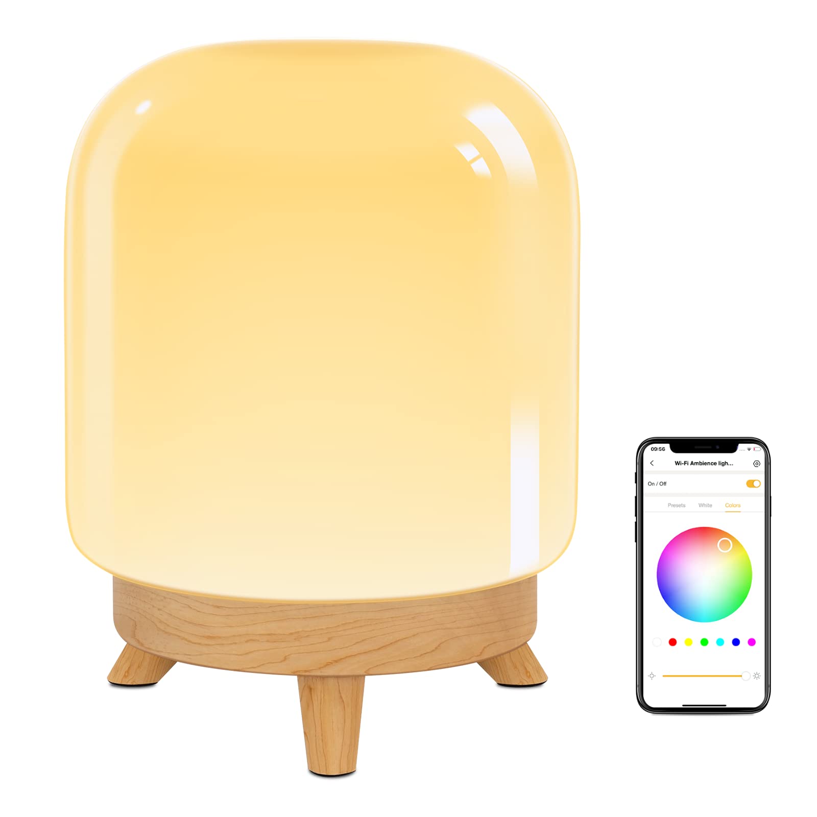 Linkind Smart Table Lamp - Dimmable Glass Bedside Lamp with WiFi RGBW, Works with Alexa & Google Home, LED Color Changing Nightstand Light for Bedroom & Living Room - Perfect for Reading, Relaxing & Mood Lighting