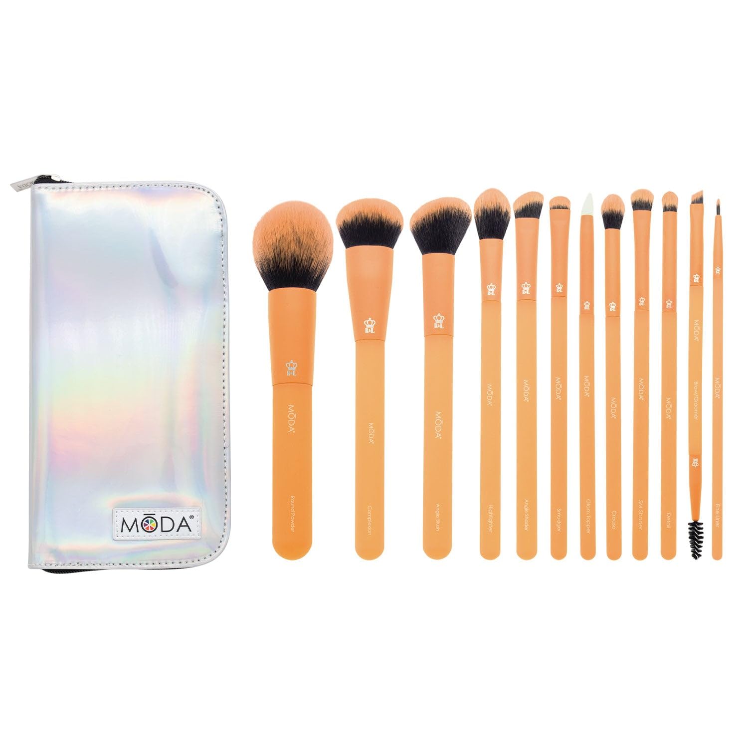MODA 13-Piece Full Face Makeup Brush Set - Powder, Blush, Foundation, Eyeshadow & Crease Brushes with Travel Case (Neon Orange) | Professional Makeup Kit for Daily Use & Travel