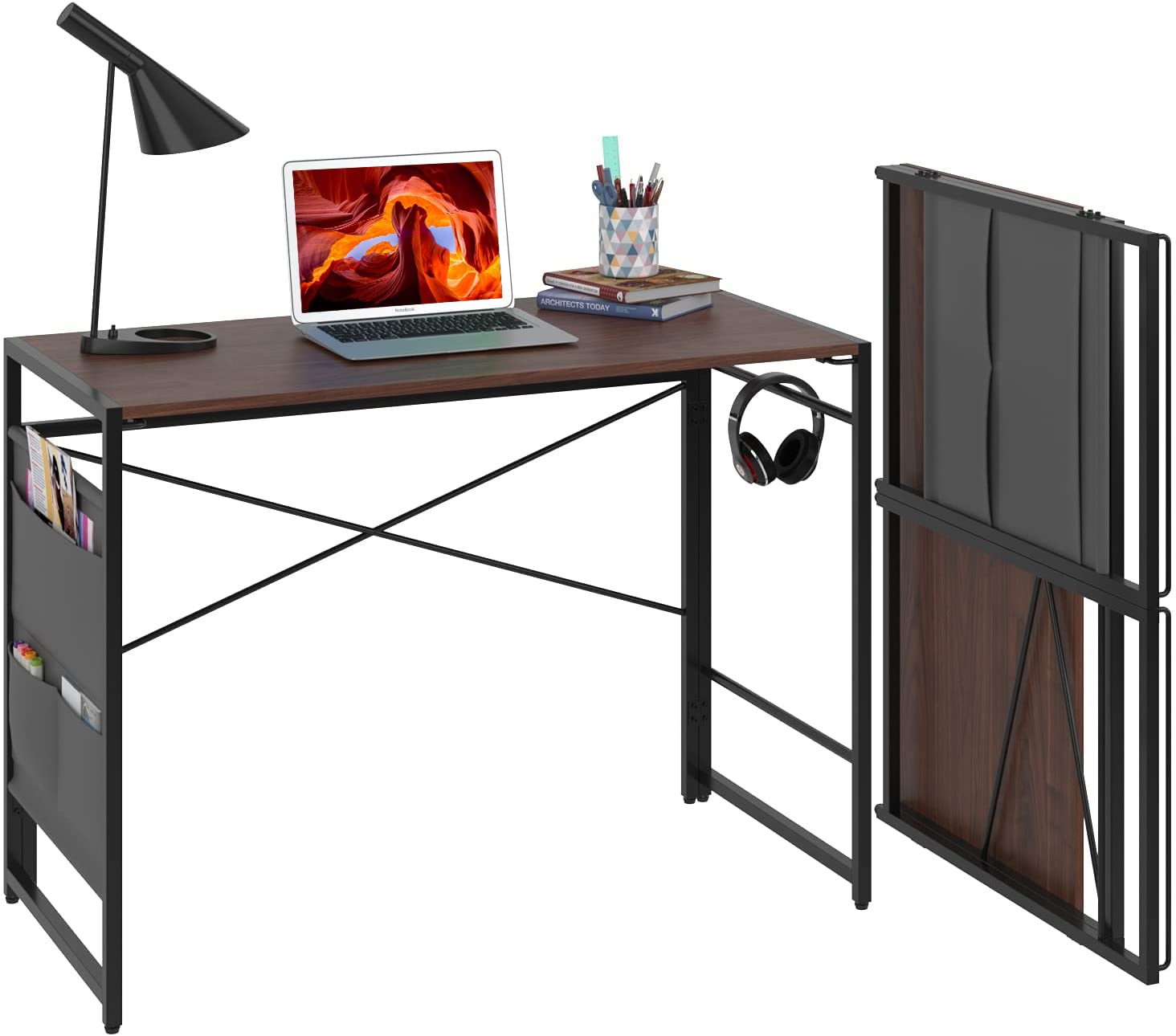 Foldable Desk for Small Spaces with Storage Bag - Portable Home Office & Study Desk, Brown