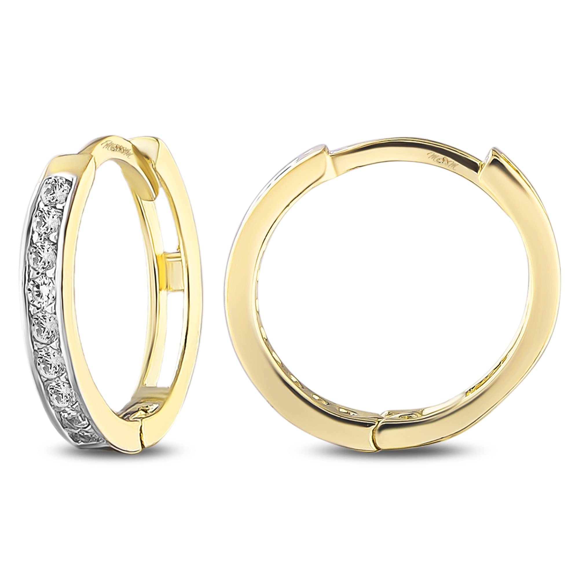 14K Gold CZ Channel Hoop Earrings for Women - Hypoallergenic Solid Gold Evil Eye Huggie Hoops | Dainty Chunky Yellow Gold Earrings for Women & Girls | Perfect Gift for Birthday, Anniversary & Everyday Wear