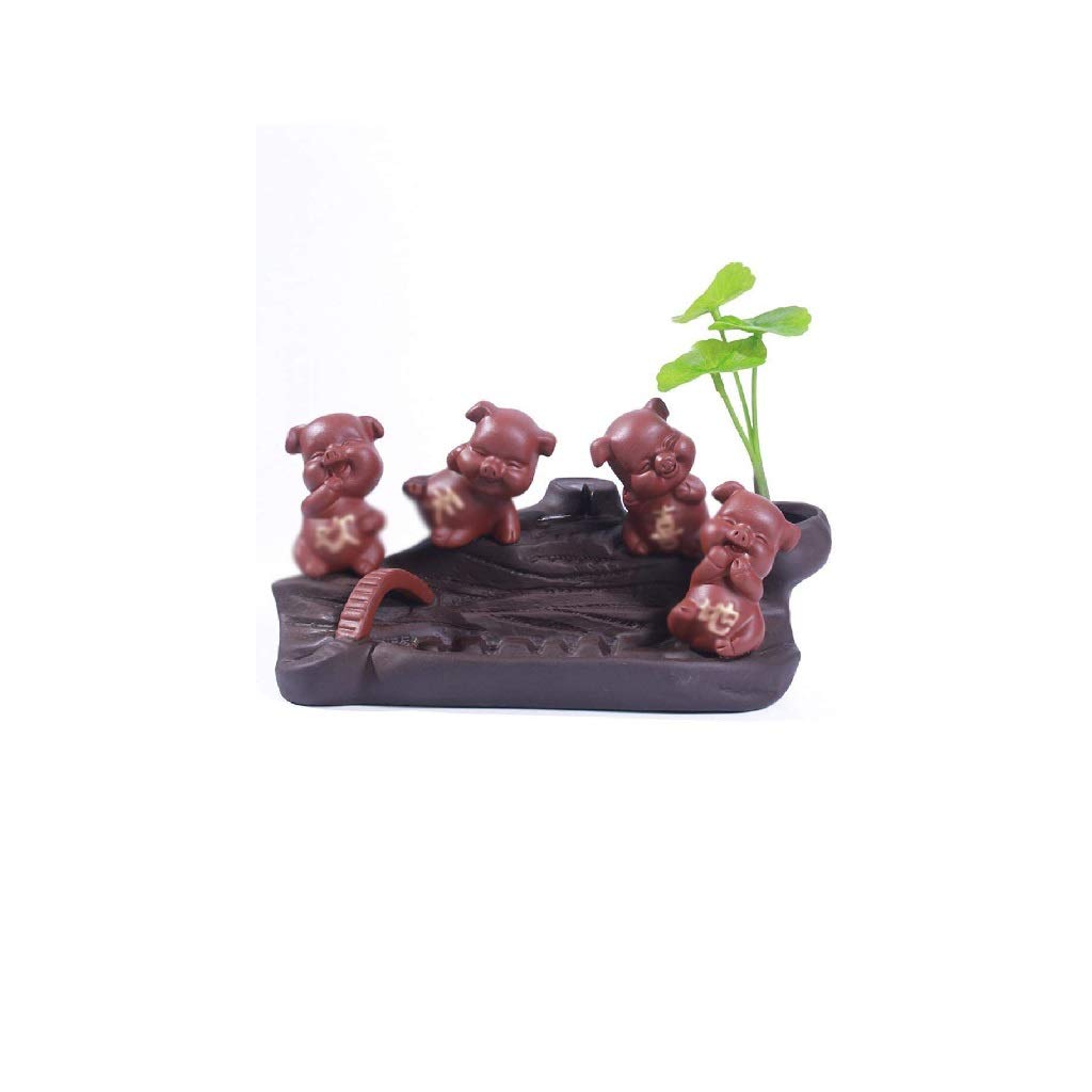 ZLYMX Resin Backflow Incense Burner - Joy Pig Statue Sandalwood Stove, Home Decoration Handicraft for Meditation, Yoga & Relaxation