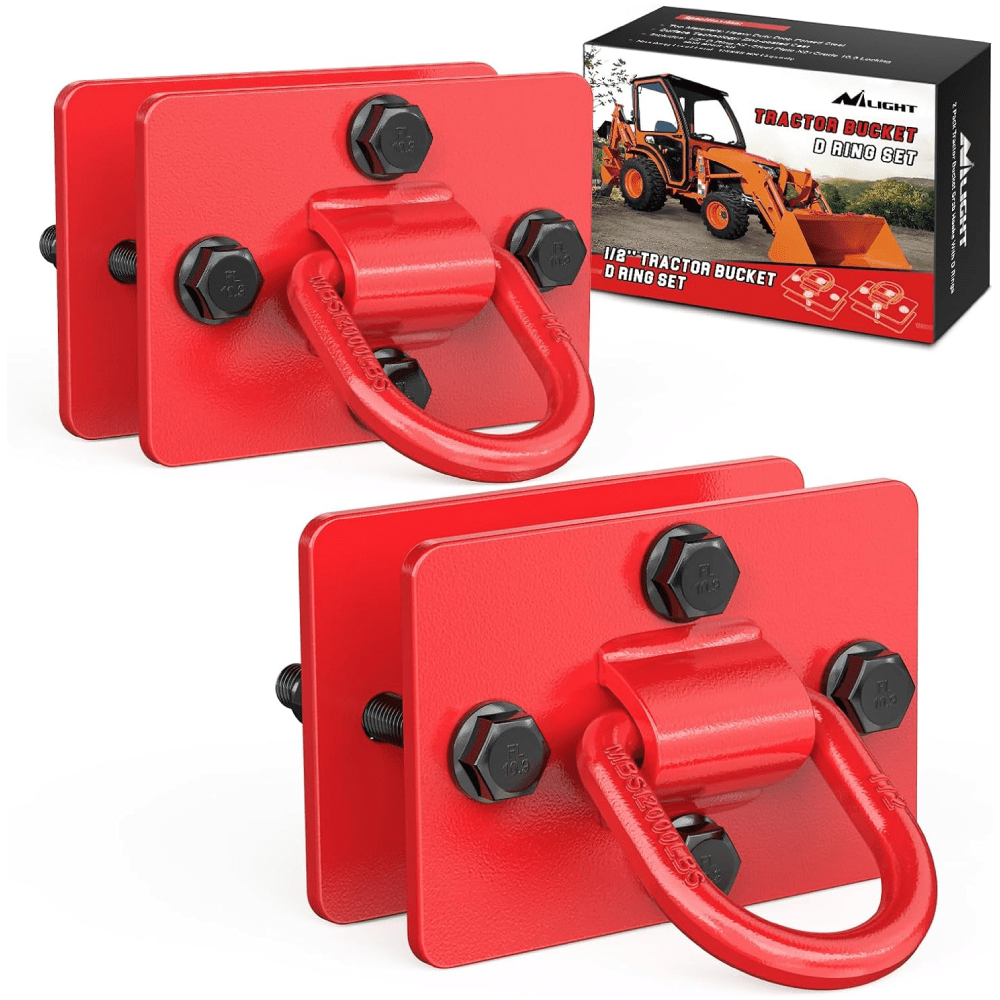 1/2 Inch Tractor Bucket D-Ring Shackles (Pair) - Heavy Duty Red Towing Hooks for Farm Equipment & Off-Road Vehicles - Perfect for Towing, Recovery & Agricultural Use