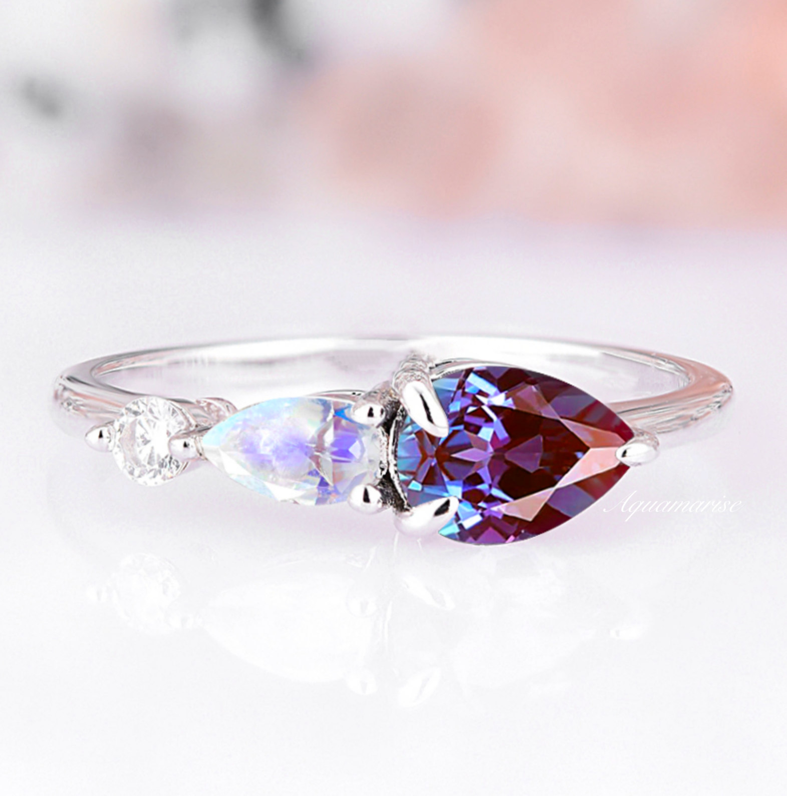 925 Sterling Silver Alexandrite & Moonstone Ring for Women | Elegant Birthstone Jewelry Gift for Anniversary, Birthday & Special Occasions