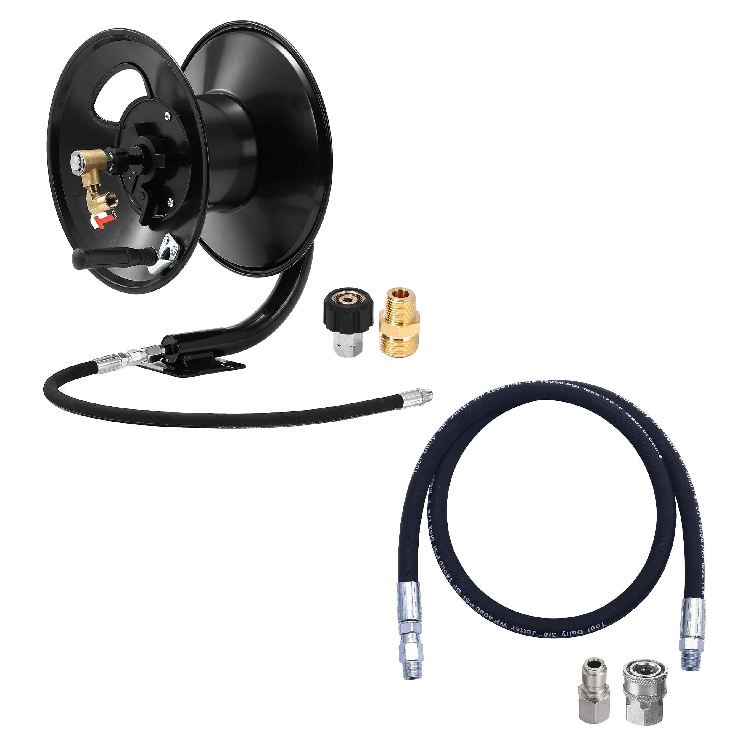 Heavy Duty Pressure Washer Hose Reel with Swivel - 50ft Commercial Grade Whip Hose for Power Washer - Perfect for Car Washing, Deck Cleaning & Driveway Pressure Washing