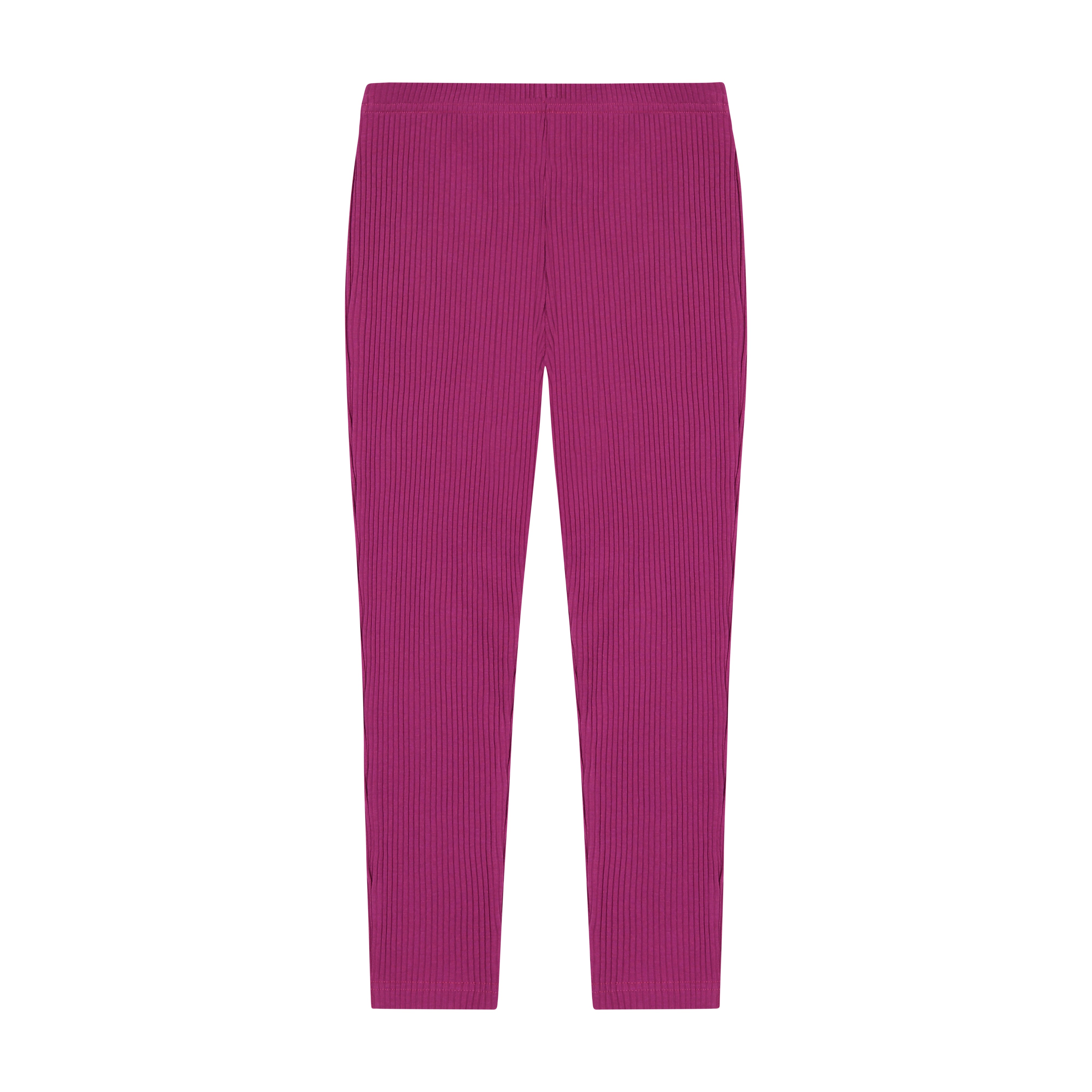High-Waisted Magenta Ribbed Knit Leggings for Women - Soft Stretchy Yoga Pants for Workout, Lounge & Everyday Wear