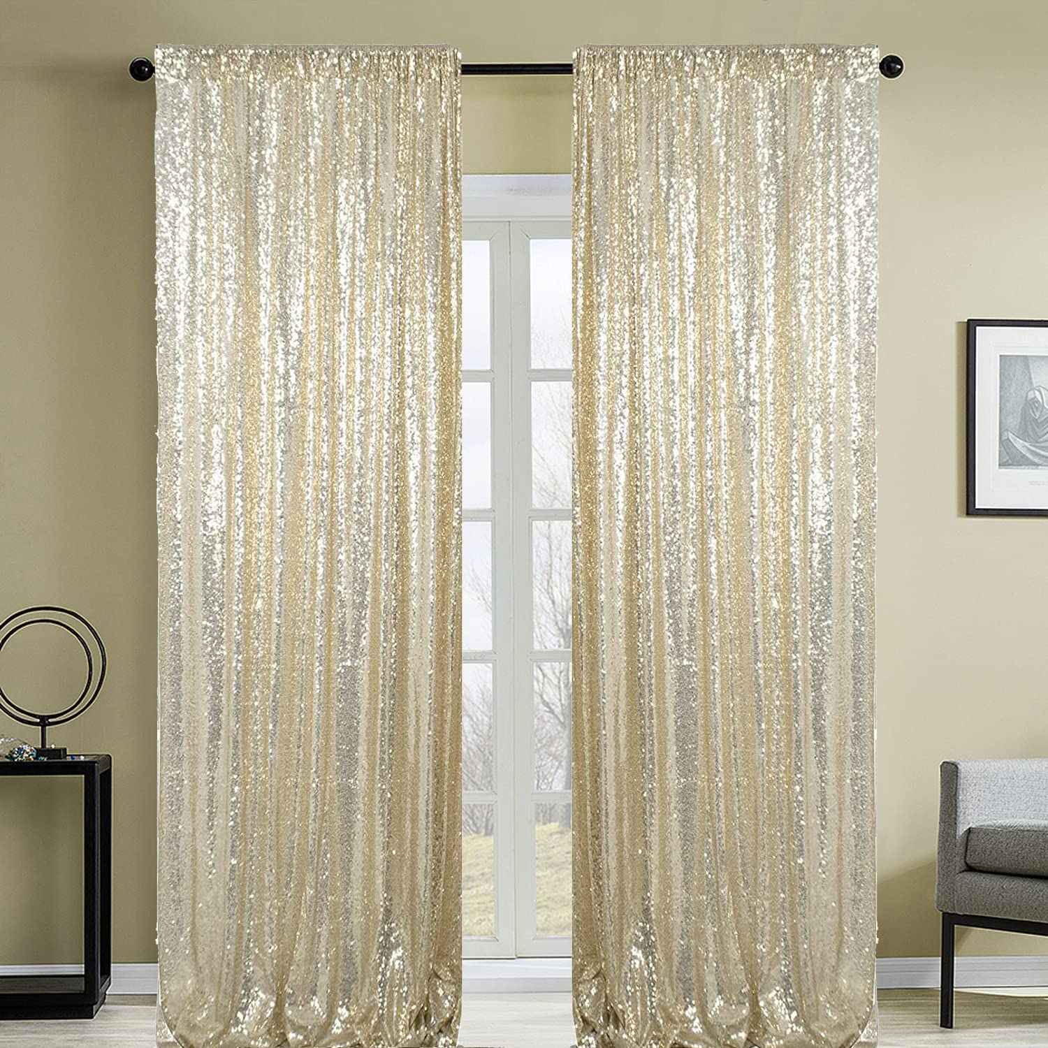 Sparkly Champagne Sequin Backdrop 2x8FT for Party & Birthday Photography
