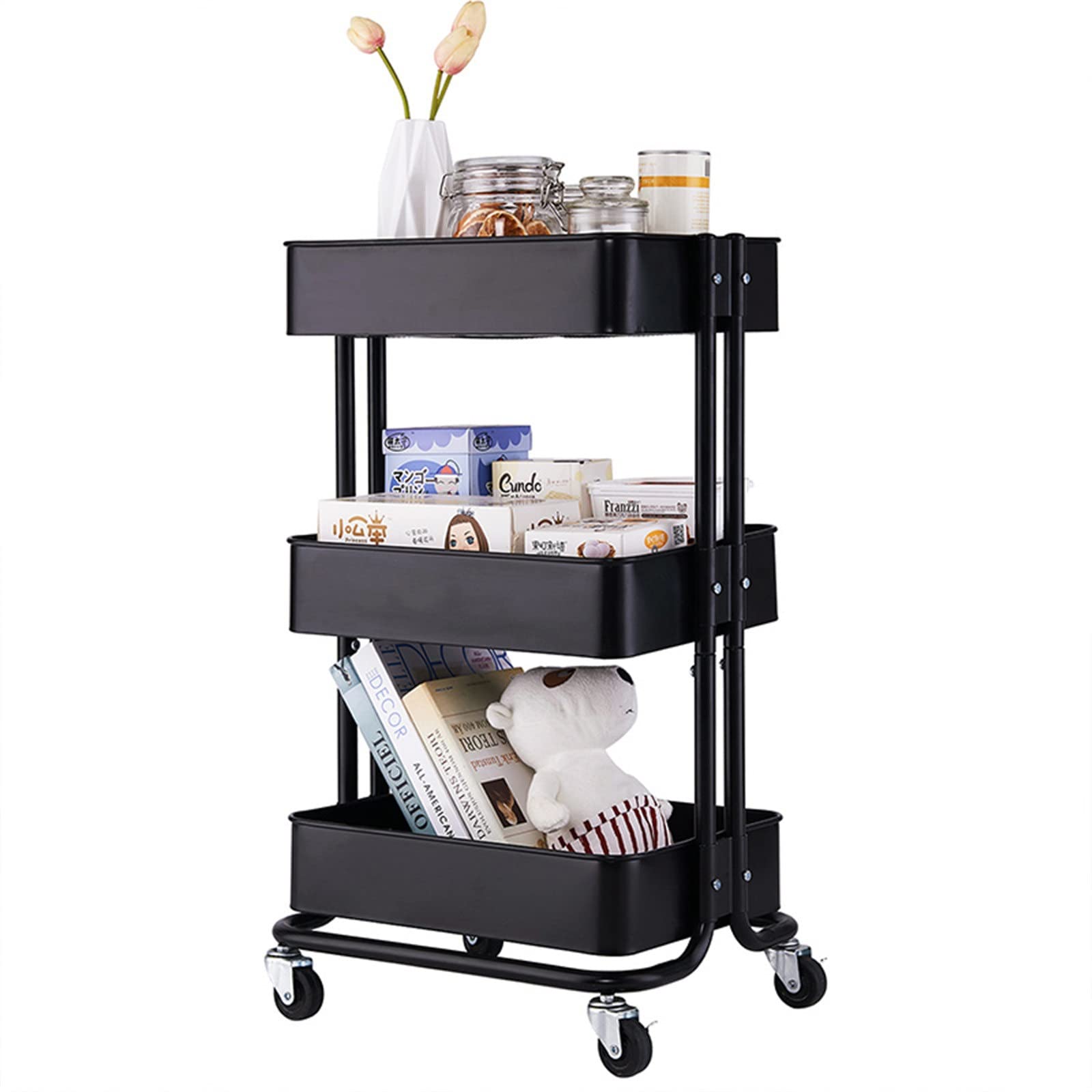 DAMML 3-Tier Kitchen Storage Cart with Shelves - Easy Assembly Mobile Kitchen Island for Organizing Kitchen, Bathroom, Living Room, Office, Coffee Bar - Perfect for Small Spaces and Home Decor