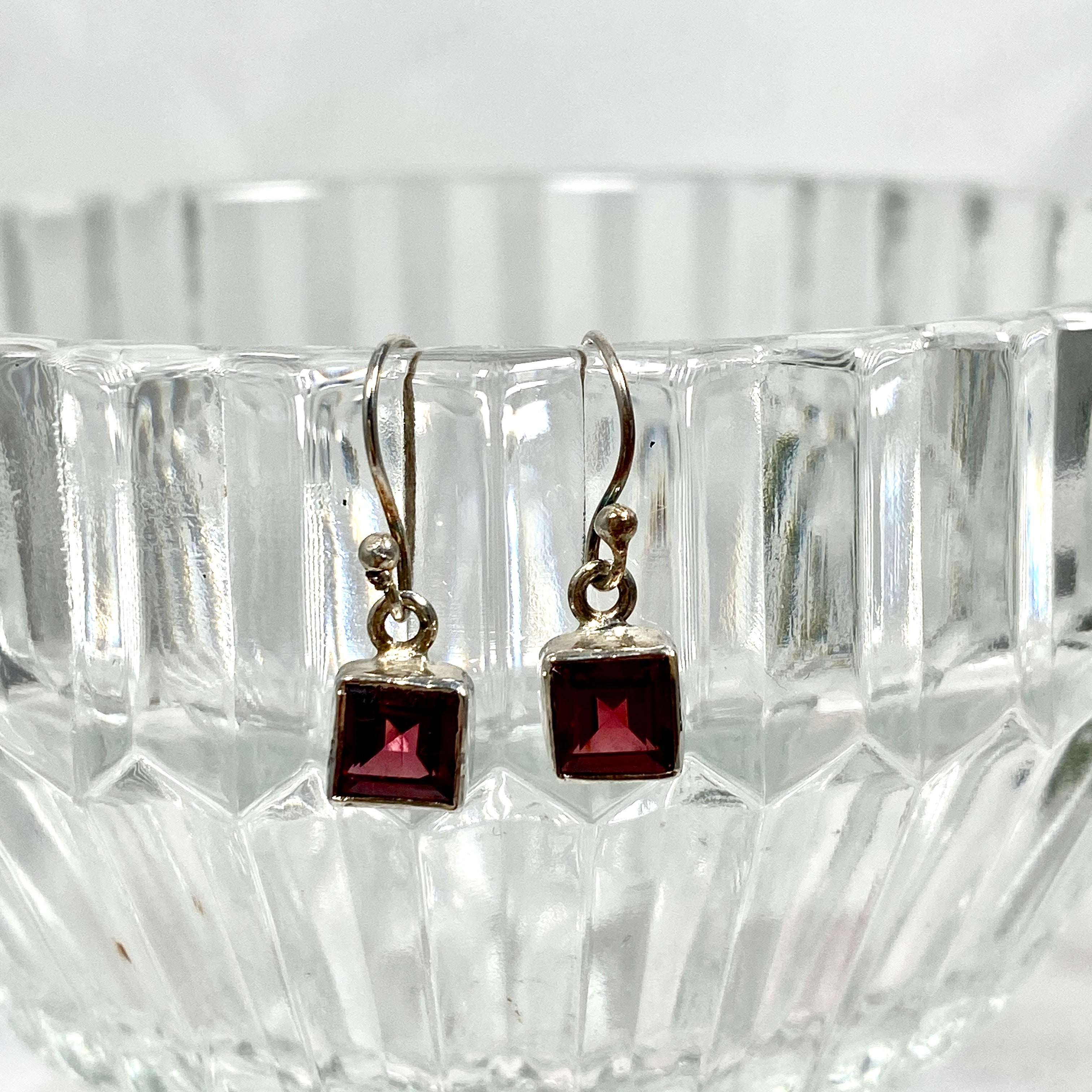 Garnet Petite Square Faceted Earrings R2363 GTS – Elegant Jewelry for Women, Perfect for Parties, Weddings & Everyday Wear