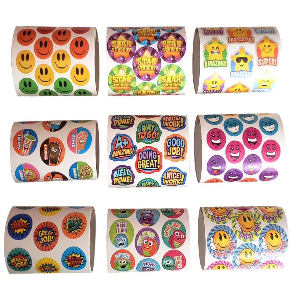 600+ Teacher Reward Stickers for Kids - 9 Rolls Classroom Supplies for Preschool, Kindergarten