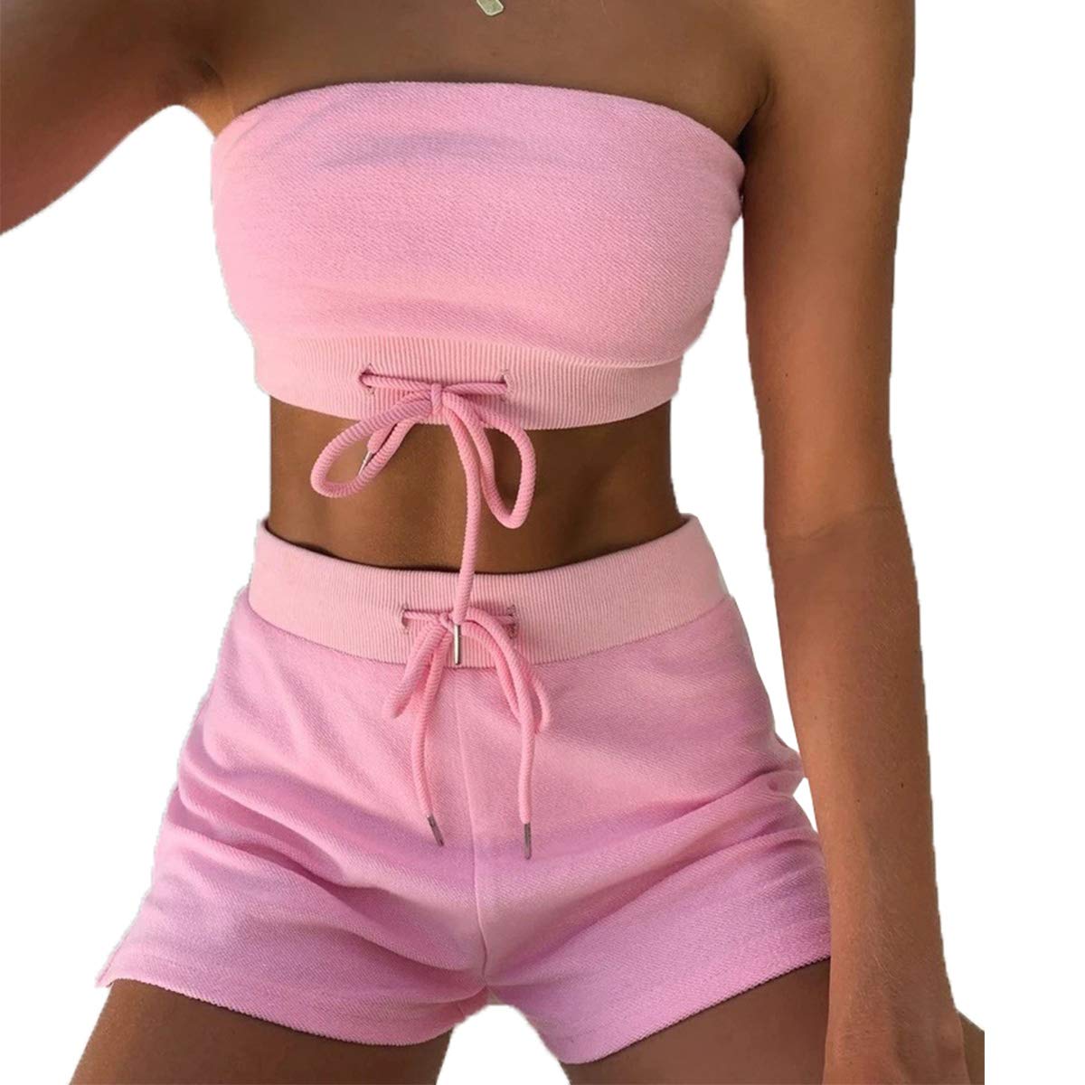 Women's 2-Piece Crop Tube Top & Drawstring Shorts Set - Sexy Summer Sports Outfit for Yoga, Gym, Running & Beach Wear | Mistshopy