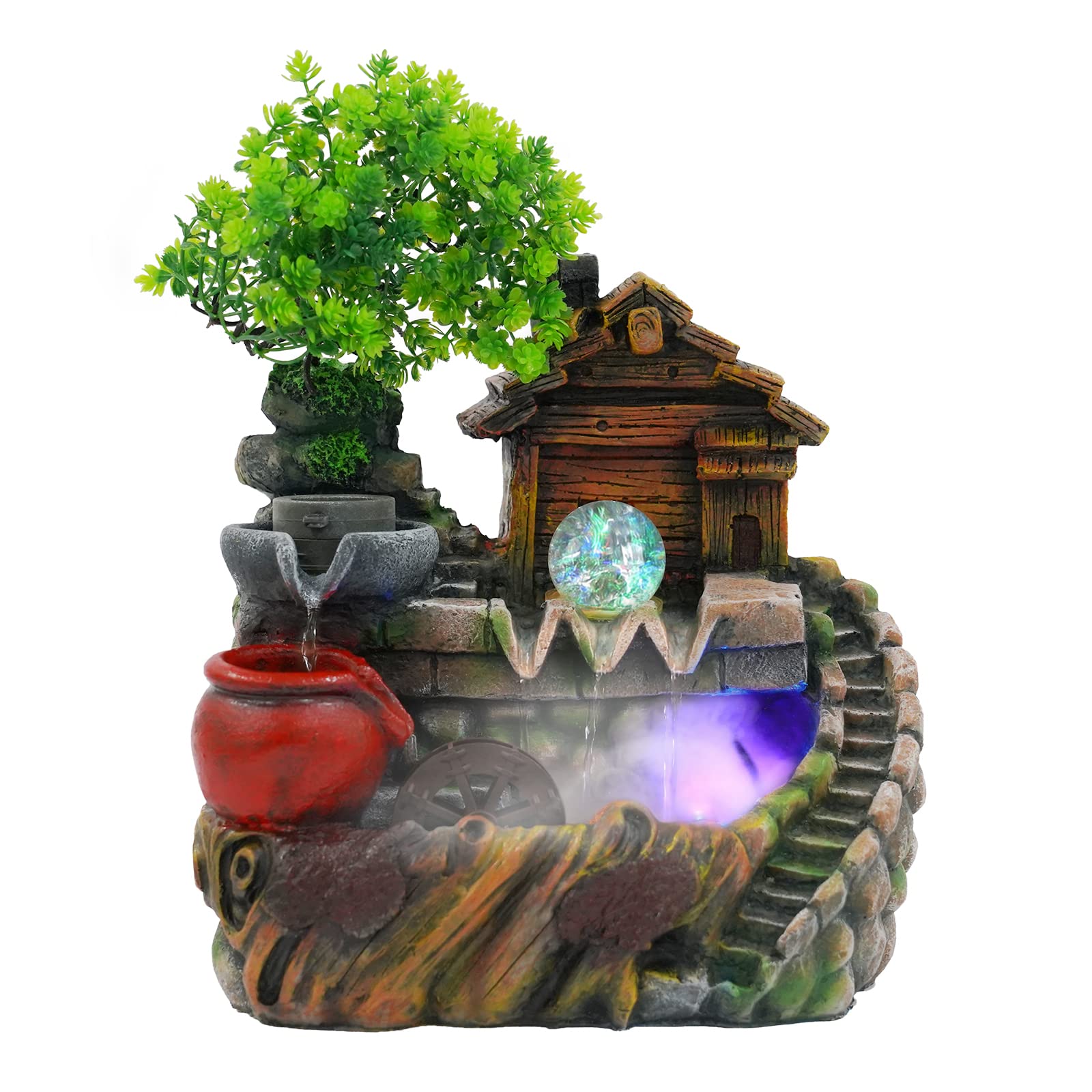 110V Tabletop Rockery Fountain with LED Light & Mist Effect - Small Indoor Waterfall Decor for Living Room, Bedroom, Office - Relaxing Zen Atmosphere for Home & Workspace (Style 1)