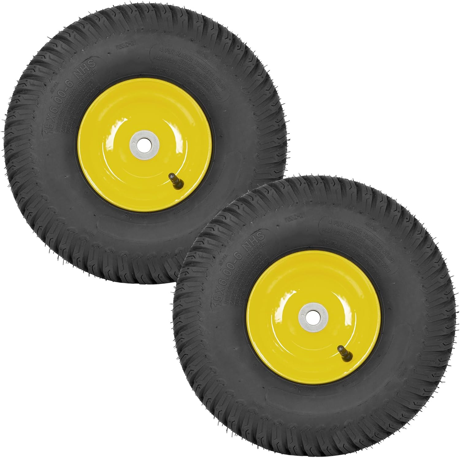2PCS 15x6.00-6 Tubeless Front Tires with Wheels - Replacement for John Deere 100 & 300 Series Riding Lawn Mowers, 3 Offset Hub, Fits 3/4