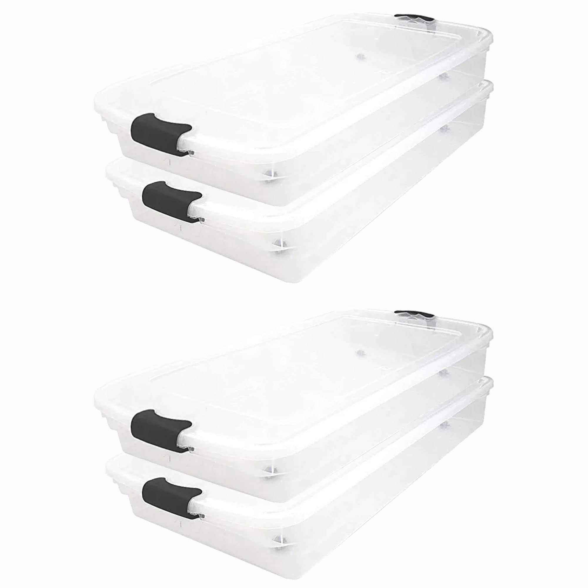 HOMZ 4-Pack Clear Plastic Under Bed Storage Containers with Lids - 60 Quart Gray Latch Organizer for Clothes, Shoes & Seasonal Items - Perfect for Bedroom, Closet & Small Space Organization