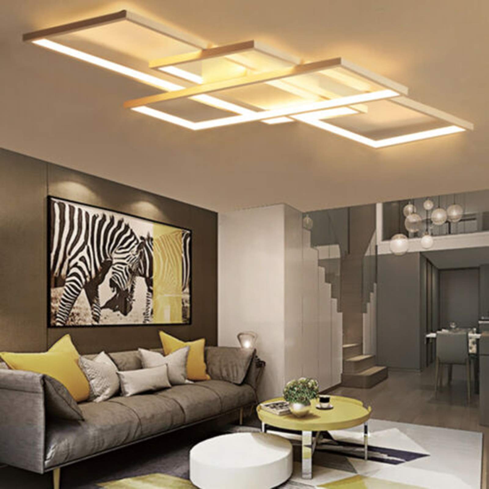 Modern LED Ceiling Light - Acrylic White Geometric Rectangular Fixture with Warm Lighting, Flush Mount Chandelier for Living Room, Bedroom & Dining Room - Indoor Home Decoration Lighting (Perfect for Creating Cozy Ambiance)