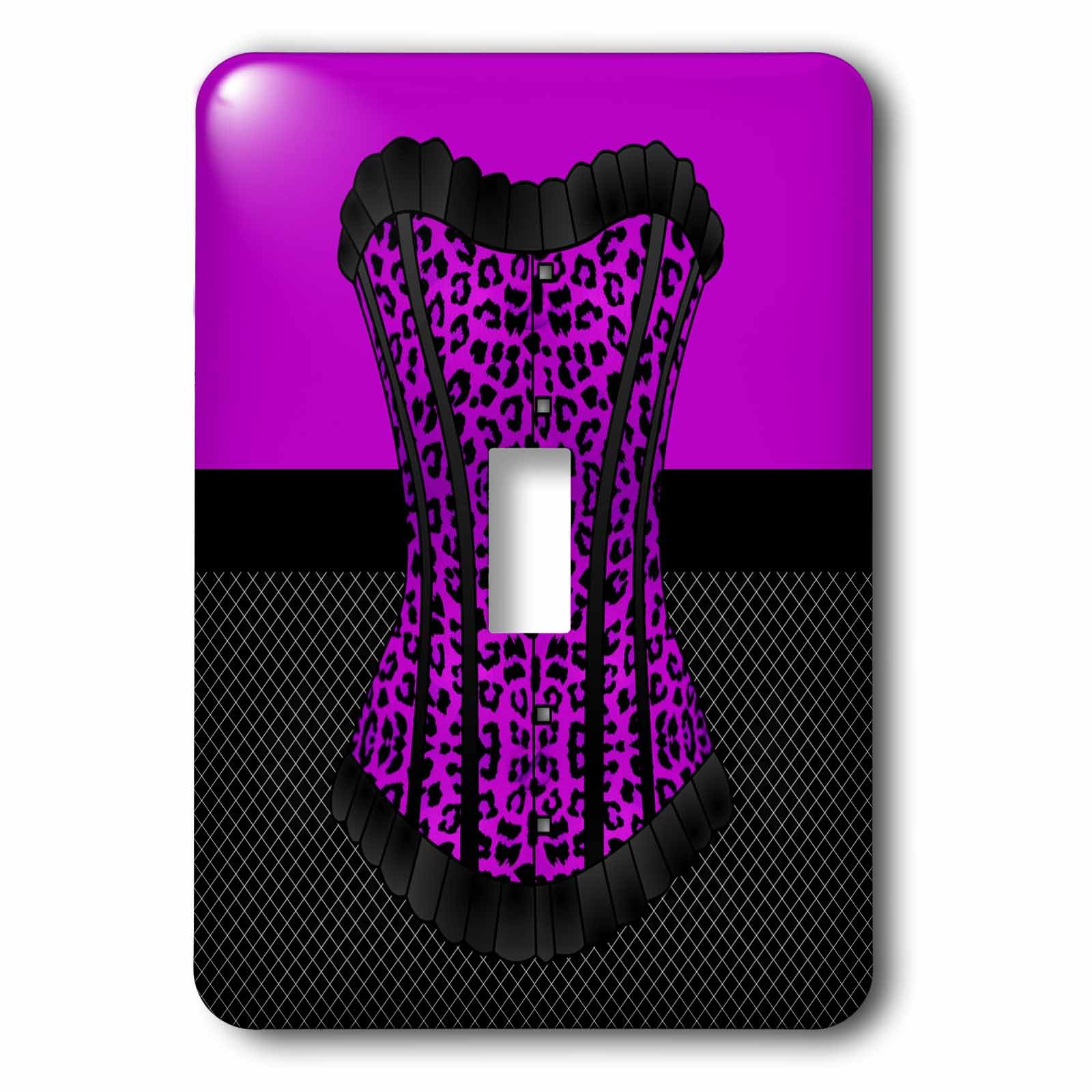 3D Rose Cheetah Print Corset Fishnet Toggle Switch - Black & Purple | Single Pole Switch for DIY Electronics, Costume Accessories & Home Decor Projects