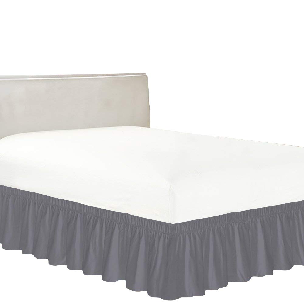 Luxury 600TC Elastic Wrap Around Bed Skirt - 24 Inch Drop Twin Size Bed Ruffle in Silver | Perfect for Modern Bedroom Decor & Hotel Style Bedding