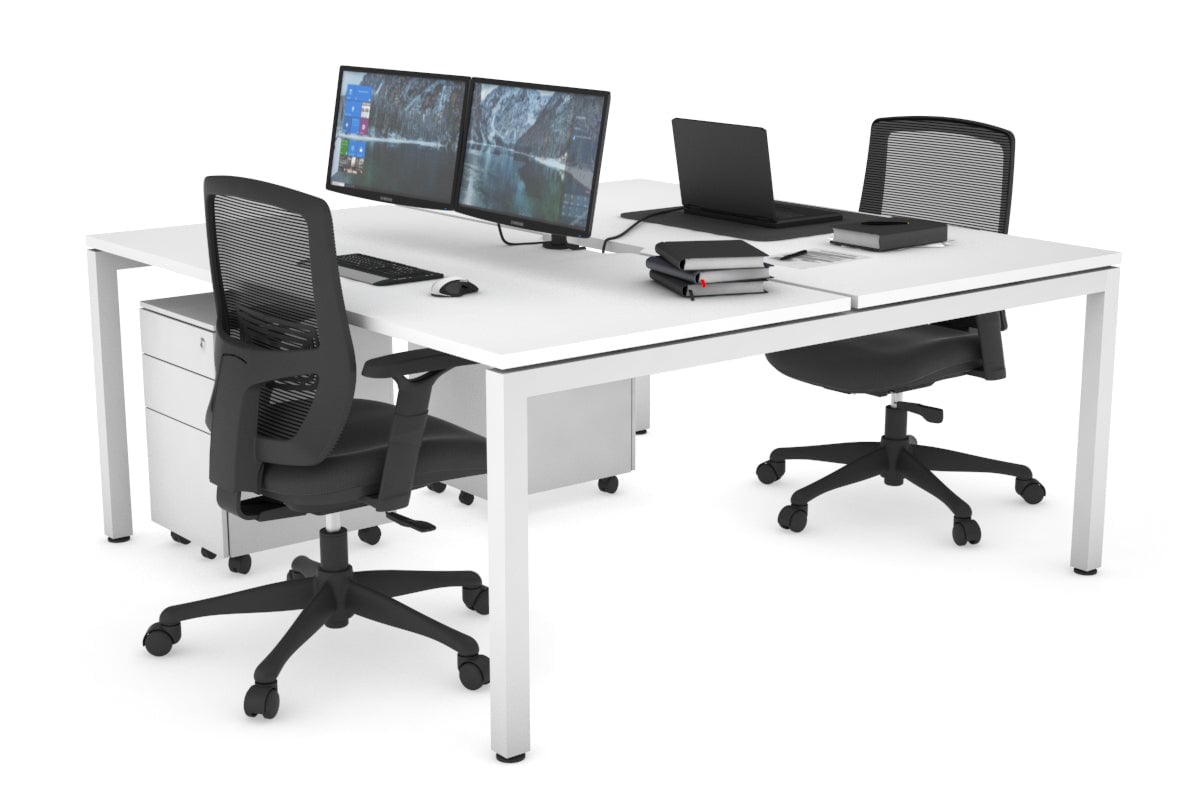 Quadro Square Legs 2 Person Office Workstation Desk - 1200L x 800W with Cable Management Scallop - Perfect for Shared Workspaces & Home Offices