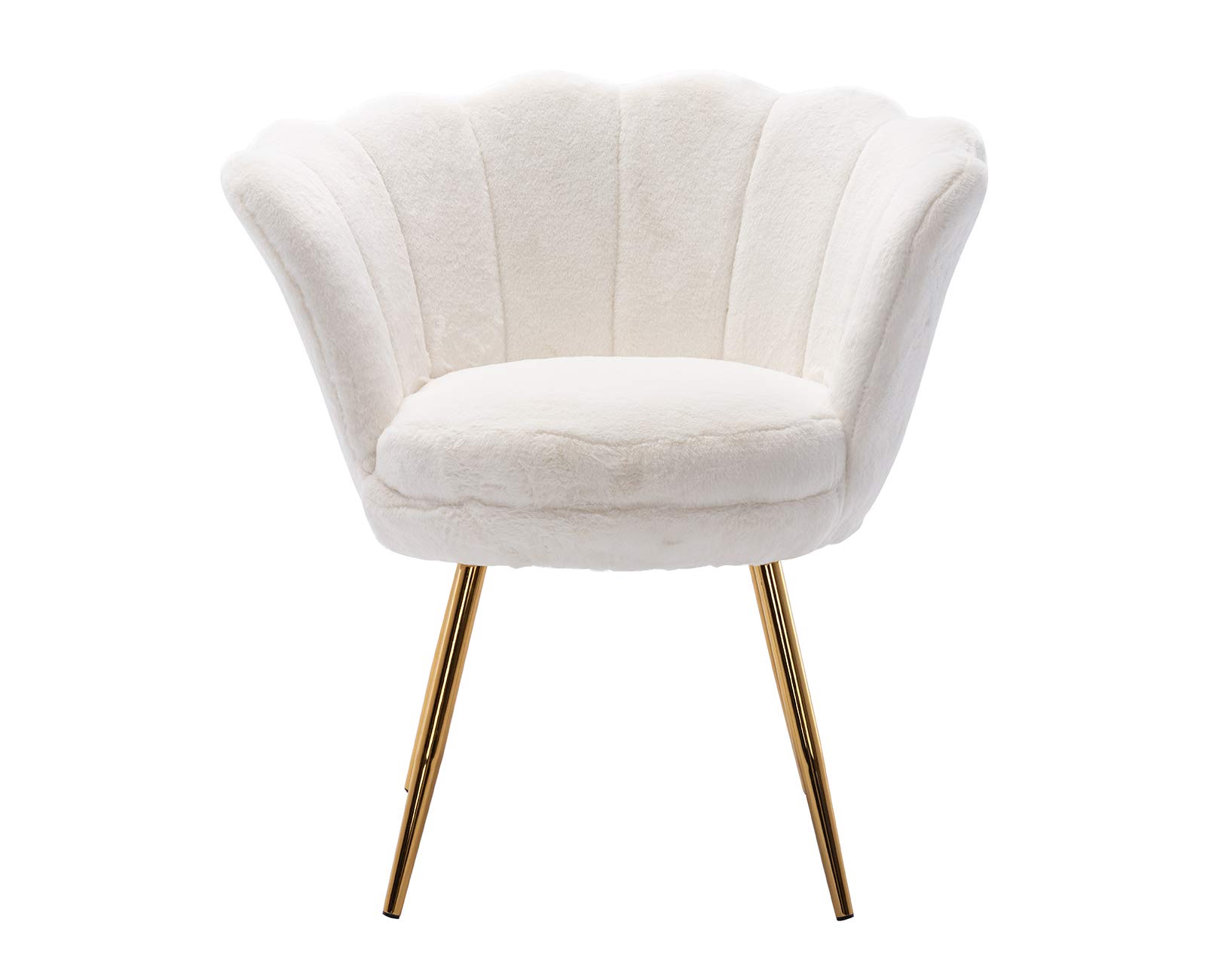 Kmax Mid Century Modern Accent Chair with Fur Upholstery & Gold Metal Legs - Stylish Vanity, Guest & Leisure Armchair for Living Room, Bedroom & Home Office - White