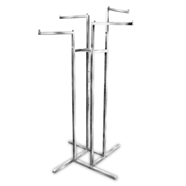 4-Way Chrome Adjustable Garment Rack with Straight Arms - Heavy Duty Clothing Display for Retail Stores, Boutiques & Home Closet Organization - Perfect for Showcasing Dresses, Coats & Accessories