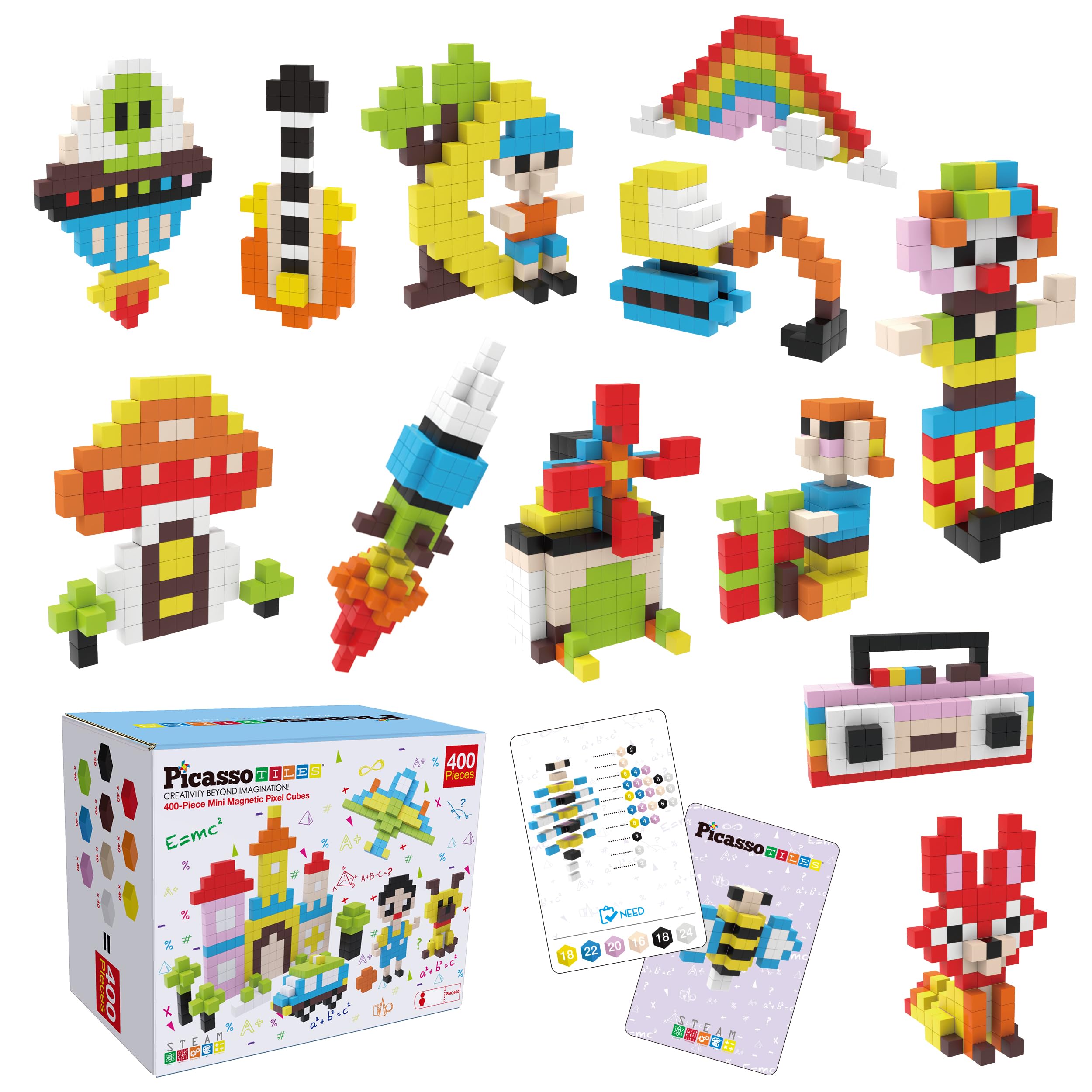 Picasso Cubes 0.5” Magnetic Building Blocks - 400 Piece STEAM Educational Toy Set for Kids | Creative Mix & Match Puzzle Cubes, Stacking Magnets & Construction Kit | Perfect for Classroom STEM Activities, Sensory Play & Brain Development