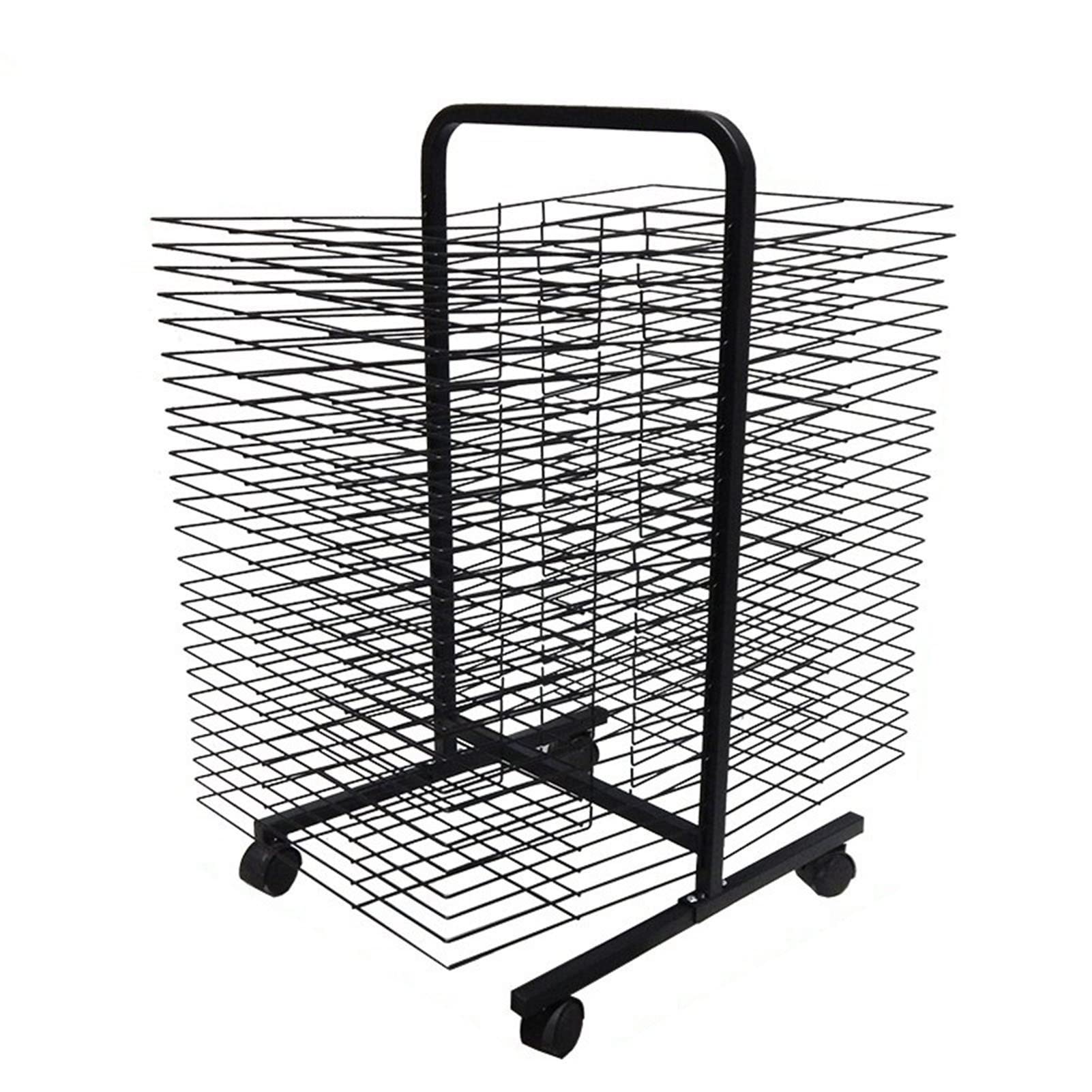Mobile Art Drying Rack - 50 Shelves, 4 Wheels, Black Metal Steel Double-Sided A3 Paper Painting Drying Rack for Artwork, Classroom, Studio & Home | Perfect for Drying Paintings, Drawings & Crafts