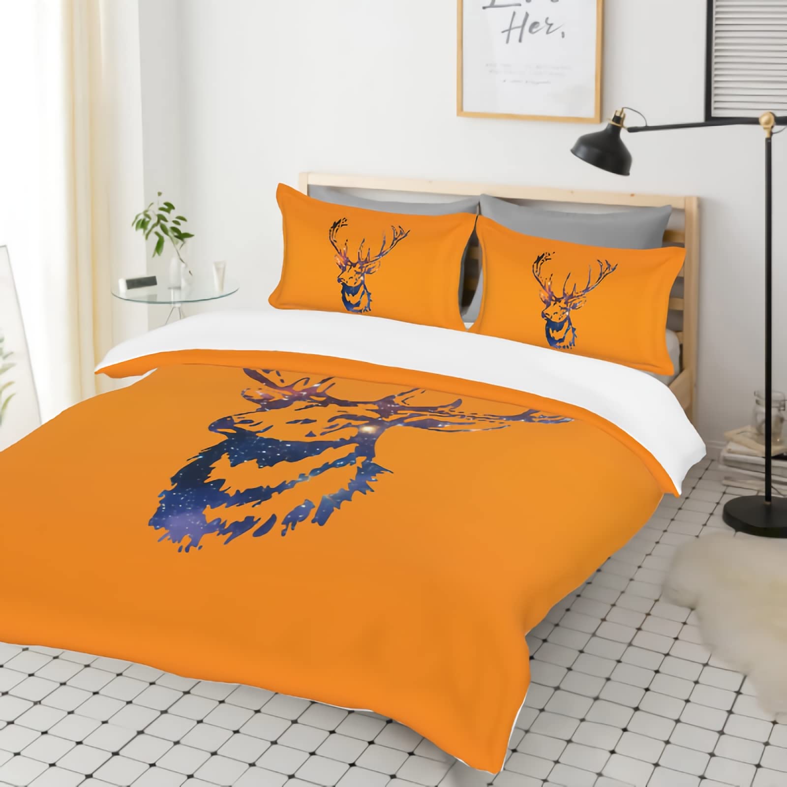 GREDBH Full Deer Pattern Duvet Cover Set - 3 Piece Soft Microfiber Bedding with 2 Pillowcases - Beautiful Deer Painting Design for Cozy Bedroom Decor - Perfect for Winter Warmth and Nature-Themed Home Styling