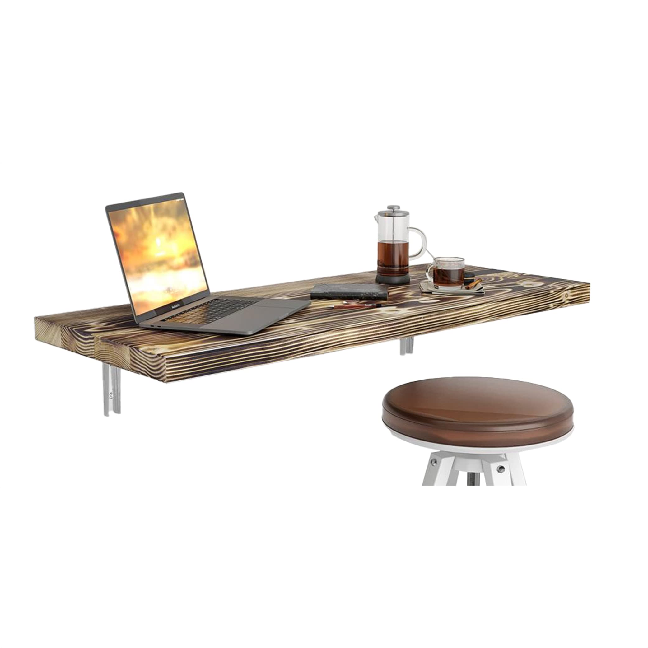 Wall Mounted Floating Desk - Foldable Space Saving Table for Small Spaces, Kitchen Counter, Laundry Shelf & Home Office (40x16 Inch, Rustic Burn) - Perfect for Apartments, Dorms & Tiny Homes