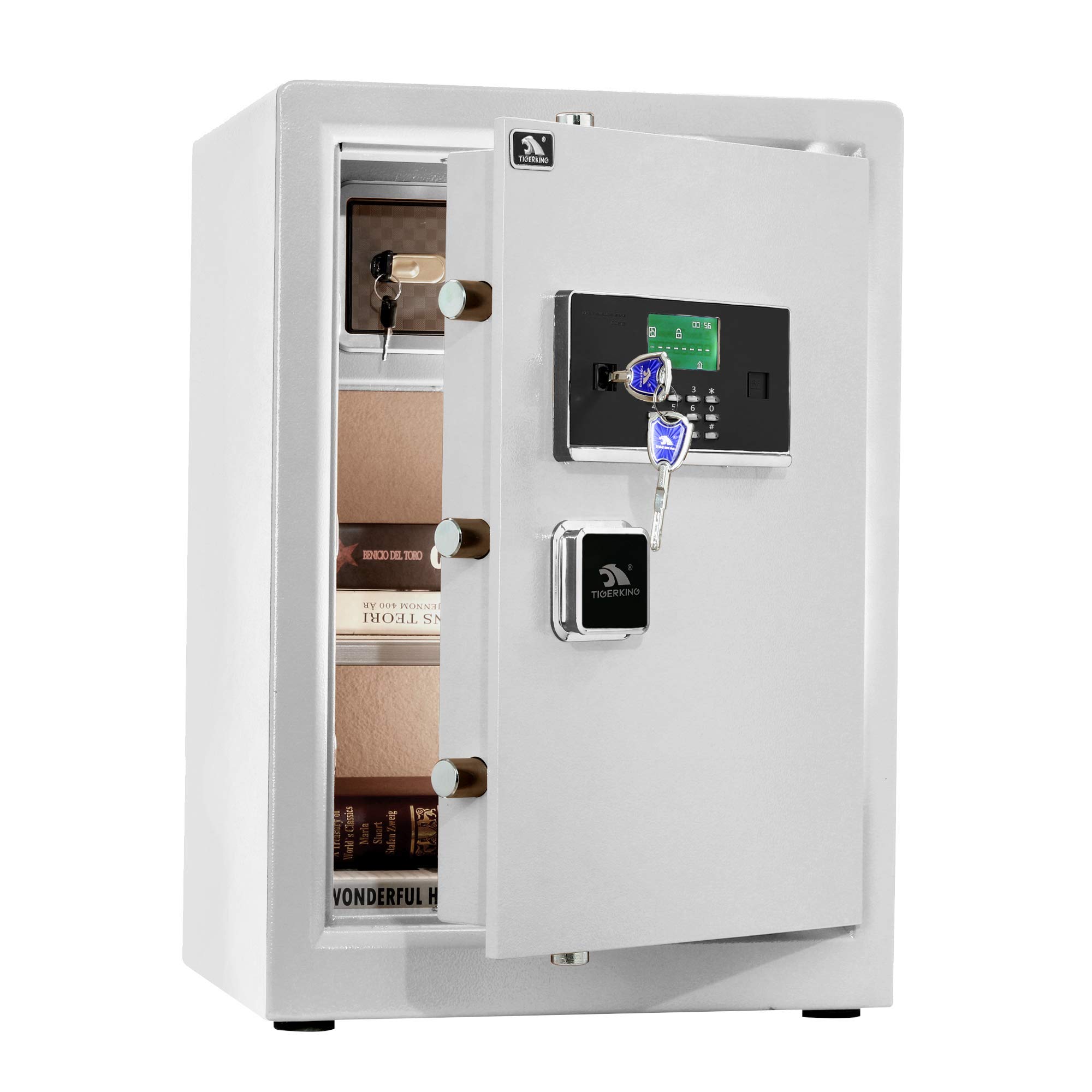 TIGERKING Large Security Safe Box with Double Key Lock & Password Protection - 3.7 Cubic Feet Home Safe for Money, Jewelry & Important Documents - Perfect for Bedroom, Office or Closet Storage (White)