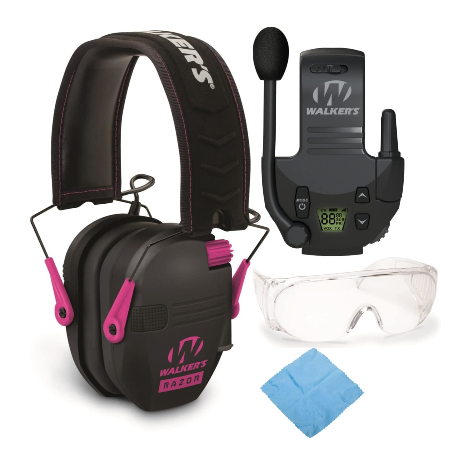 Walker Razor Electronic Slim Shooting Earmuffs with Walkie Talkie & OTG Shooting Glasses Bundle - Tactical Hearing Protection for Hunting, Range Shooting & Outdoor Activities