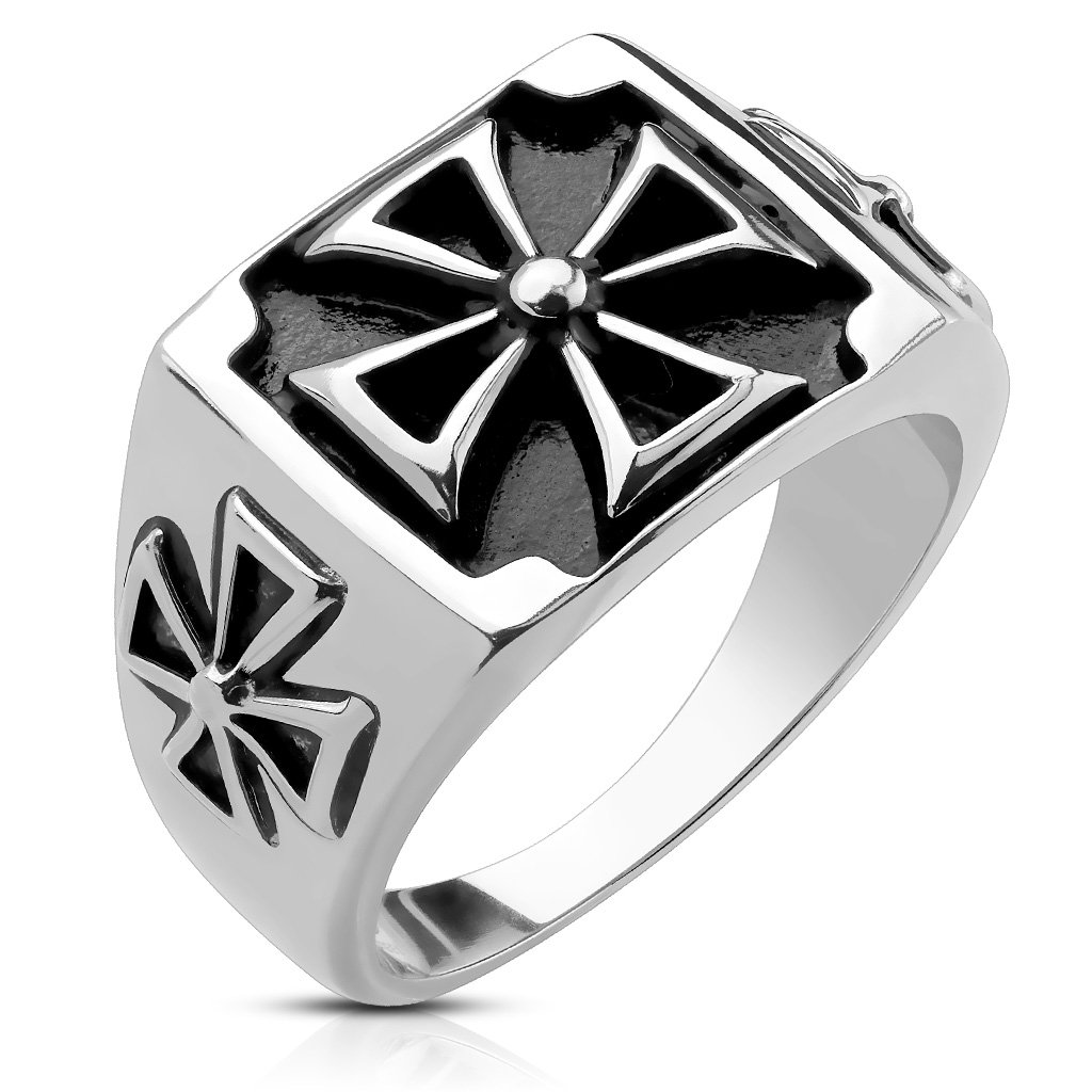 Stainless Steel Triple Iron Cross Spiked Ring - Gothic Punk Jewelry for Men & Women - Perfect for Concerts, Parties, and Alternative Fashion