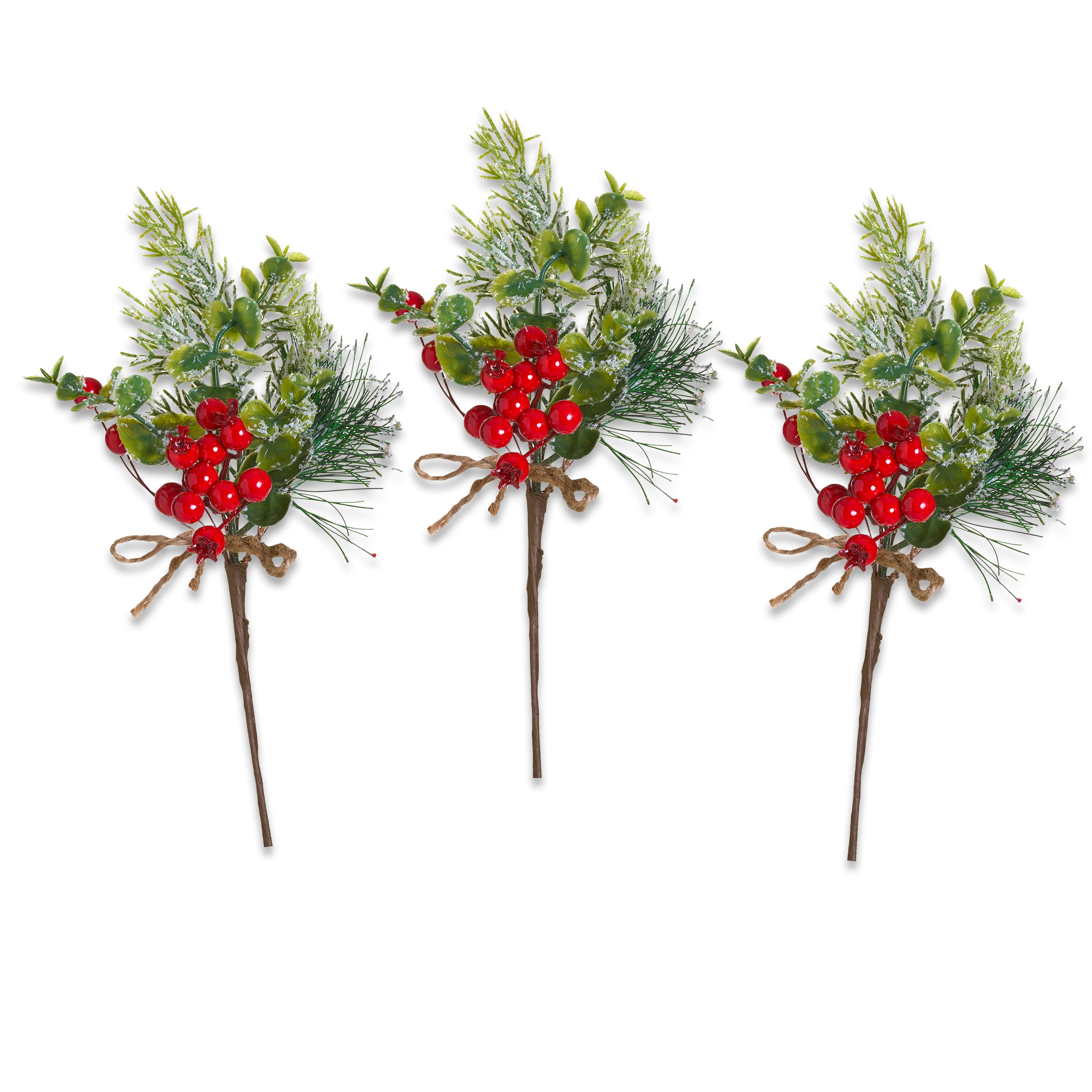 3 Pack Winter Berry and Snow Crusted Pine Picks - Christmas Tree Decorations for Holiday Home Decor, DIY Wreaths, and Festive Centerpieces