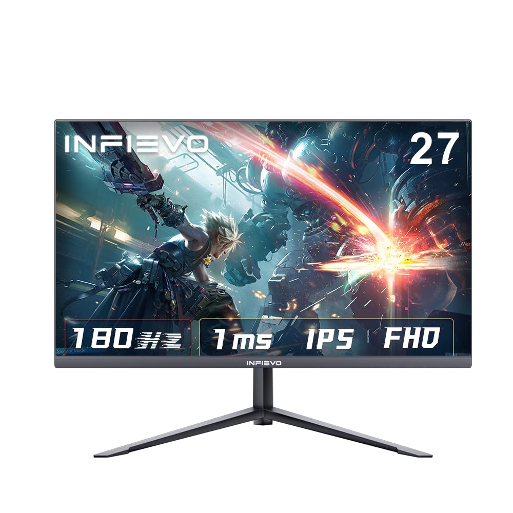 27 Inch Gaming Monitor FHD 1080P 180Hz IPS 1ms Response - FreeSync, Ultra-Thin Design, VESA Mount, Tilt Adjustable, Eye Care Technology - Perfect for PC Gaming, Esports & Home Office Setup (HDMI/DP)