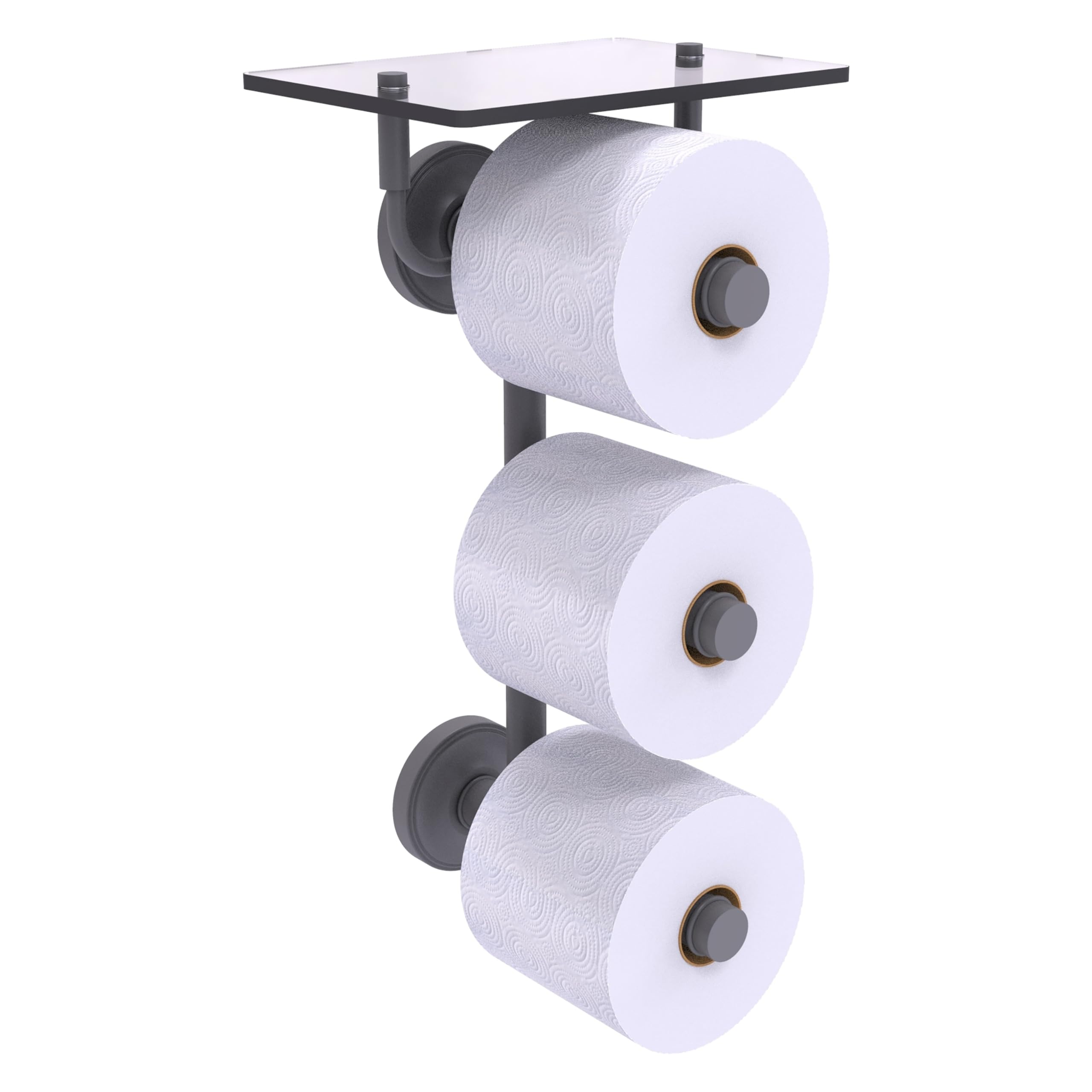 Allied Brass PR-35-3VS Prestige Regal Collection 3-Roll Glass Shelf Toilet Paper Holder in Matte Gray - Bathroom Tissue Dispenser for Modern & Luxury Home Decor