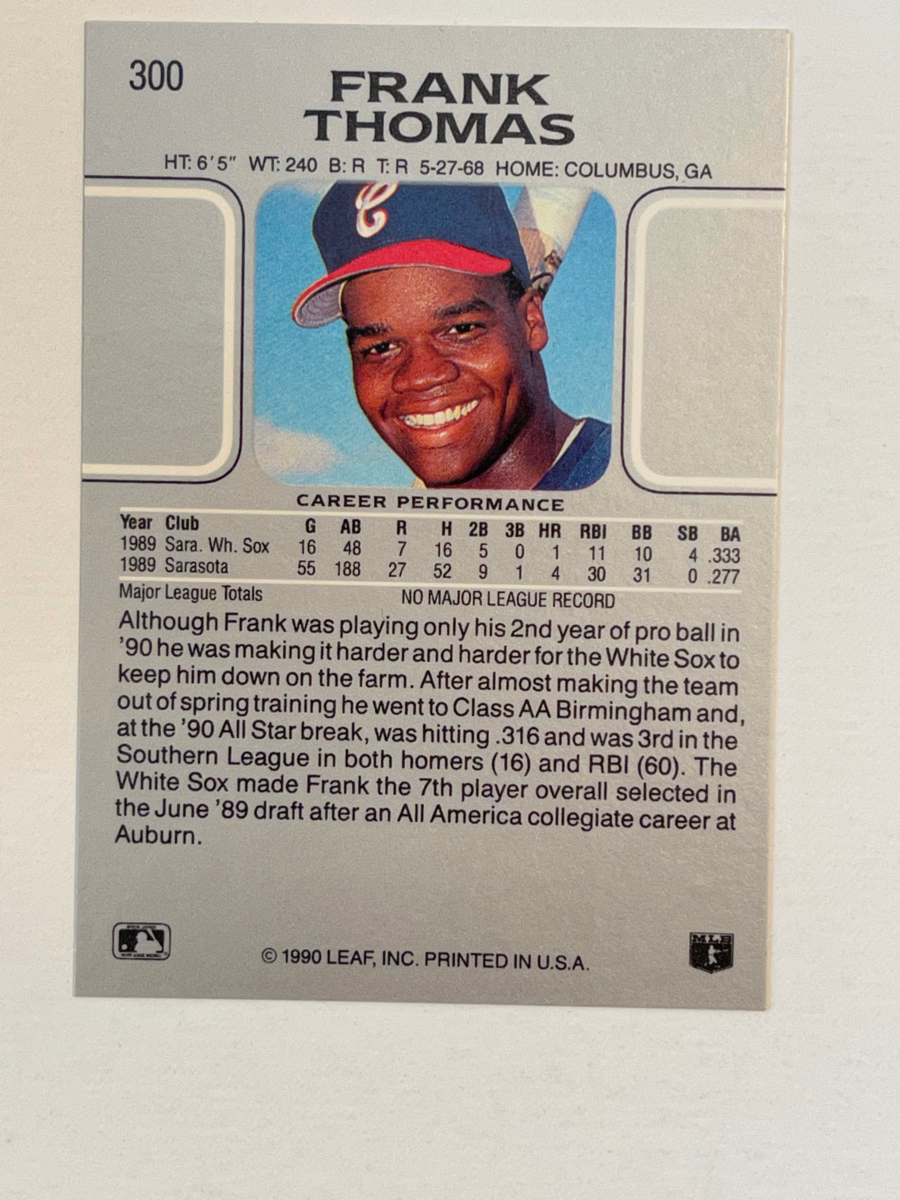 1990 Frank Thomas Leaf Baseball Rookie Card - High Grade Collectible for Sports Memorabilia & Trading Card Enthusiasts - Perfect for Display, Investment, and Gifting