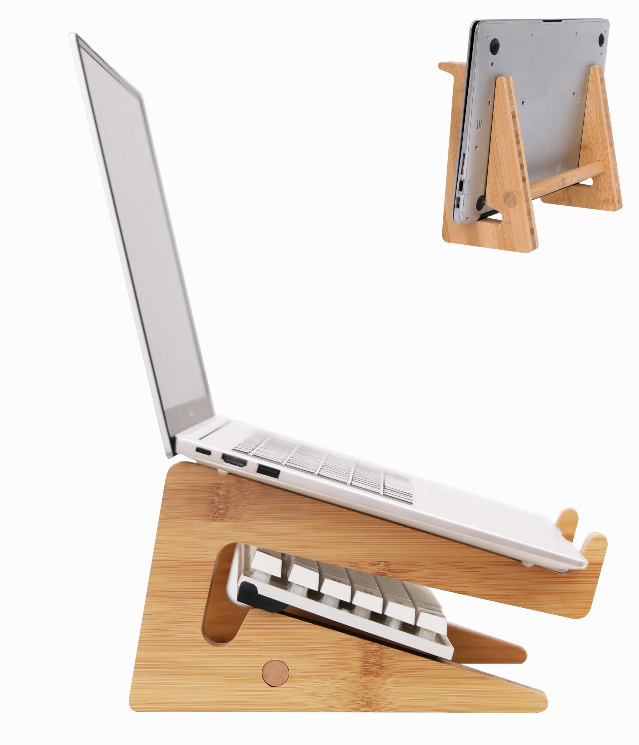 Premium Nuvograin Wooden Vertical Laptop Stand - Ergonomic Bamboo Desktop Holder for MacBook Air/Pro, Dell XPS, Surface Pro, HP, Pixelbook & Lenovo (Fits 13-17.7 Inch Laptops) - Perfect for Home Office, Workspace & Dorm Room Organization