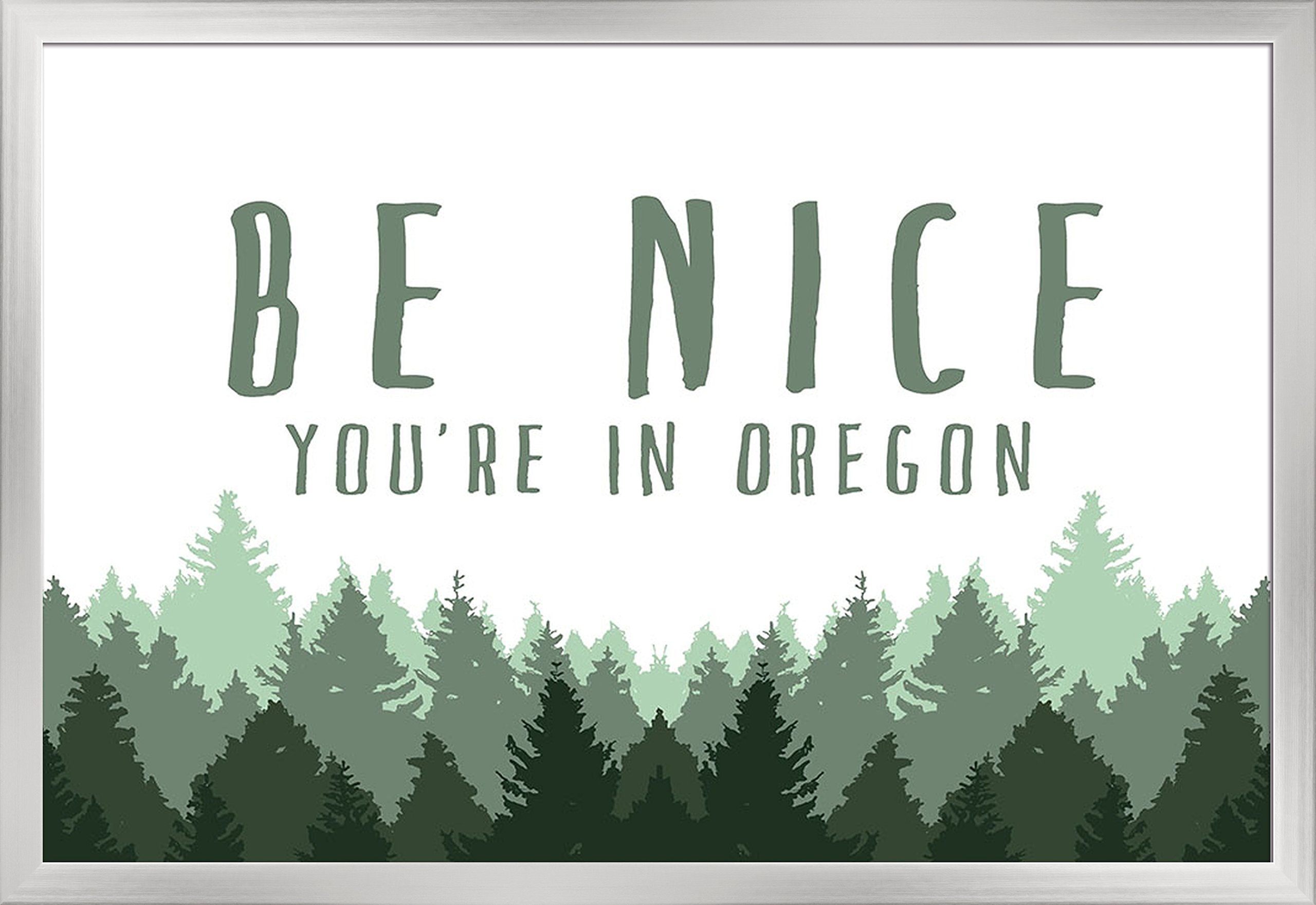 Oregon Pine Trees Landscape Art Print - 36x24 Giclee Gallery Framed in Silver Wood - Wall Decor for Living Room, Office & Cabin