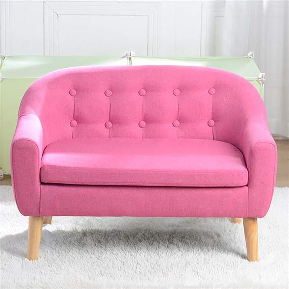 Ruihong Kids Sofa Chair - Linen Fabric Toddler Armchair with Wooden Legs, Pink Double Size Children's Couch for Playroom, Nursery & Birthday Gifts