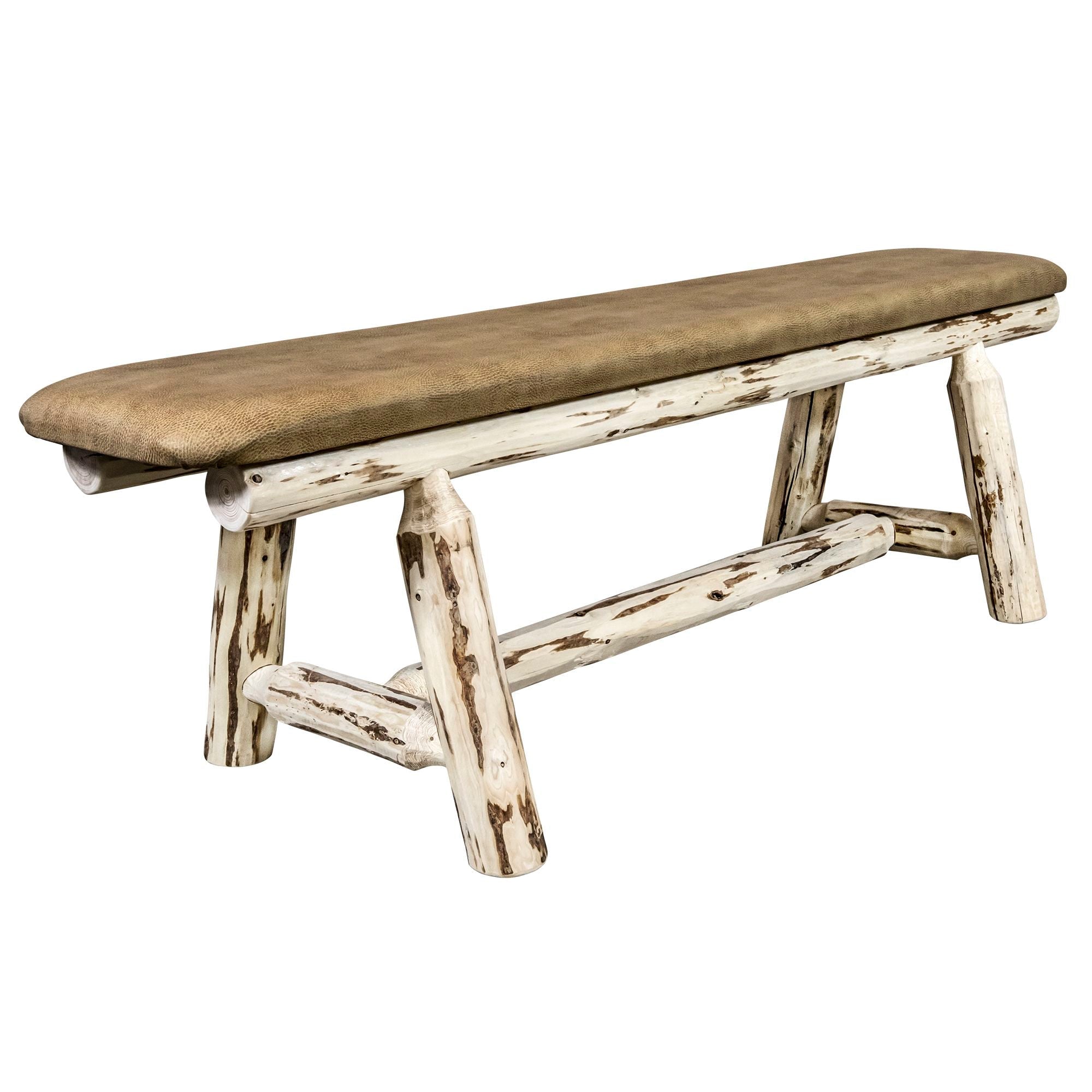 5 Foot Montana Plank Style Bench with Buckskin Upholstery - Rustic Wooden Entryway Bench for Cabin, Lodge & Western Home Decor